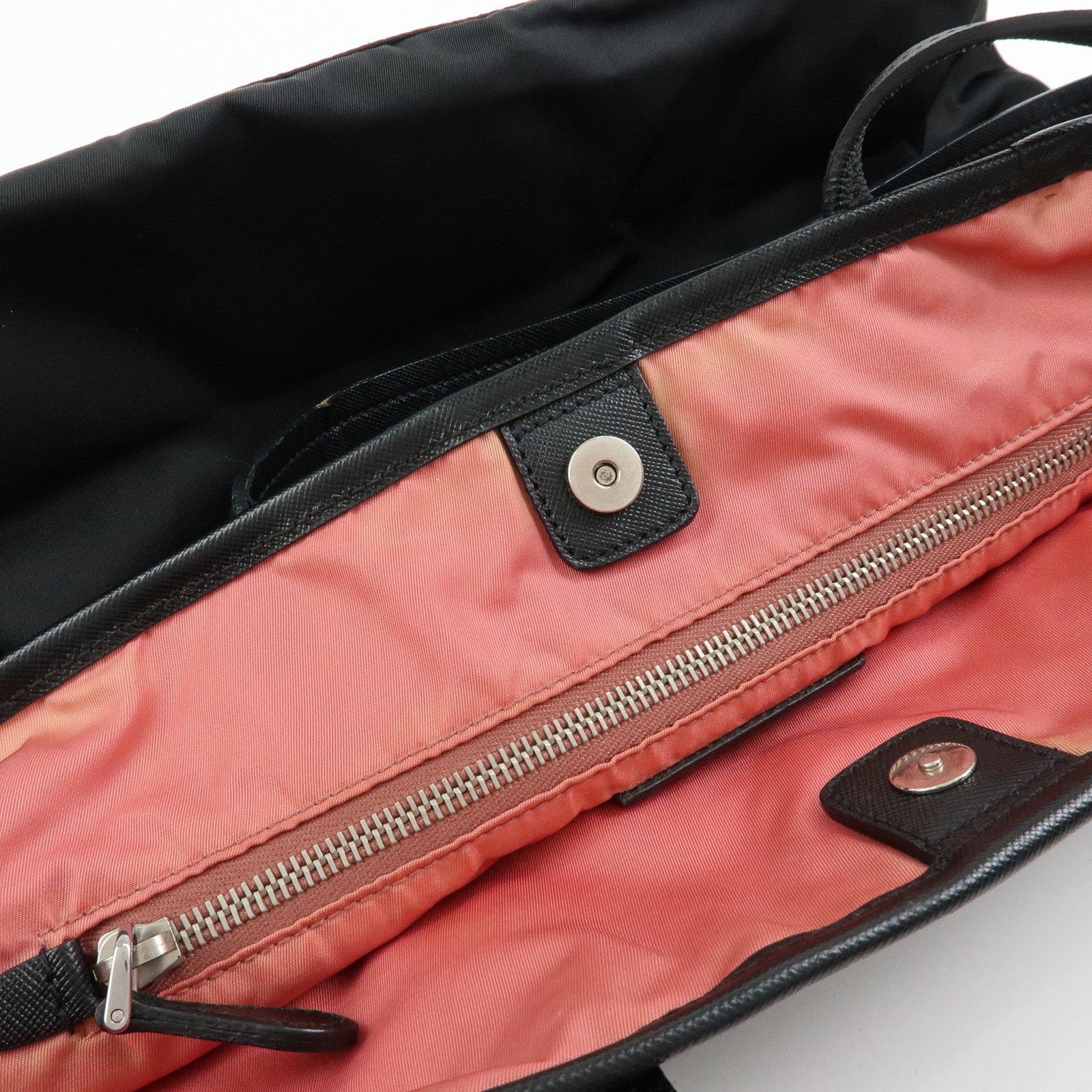 PRADA Logo Nylon Leather Tote Bag Shoulder Bag Hand Bag Black