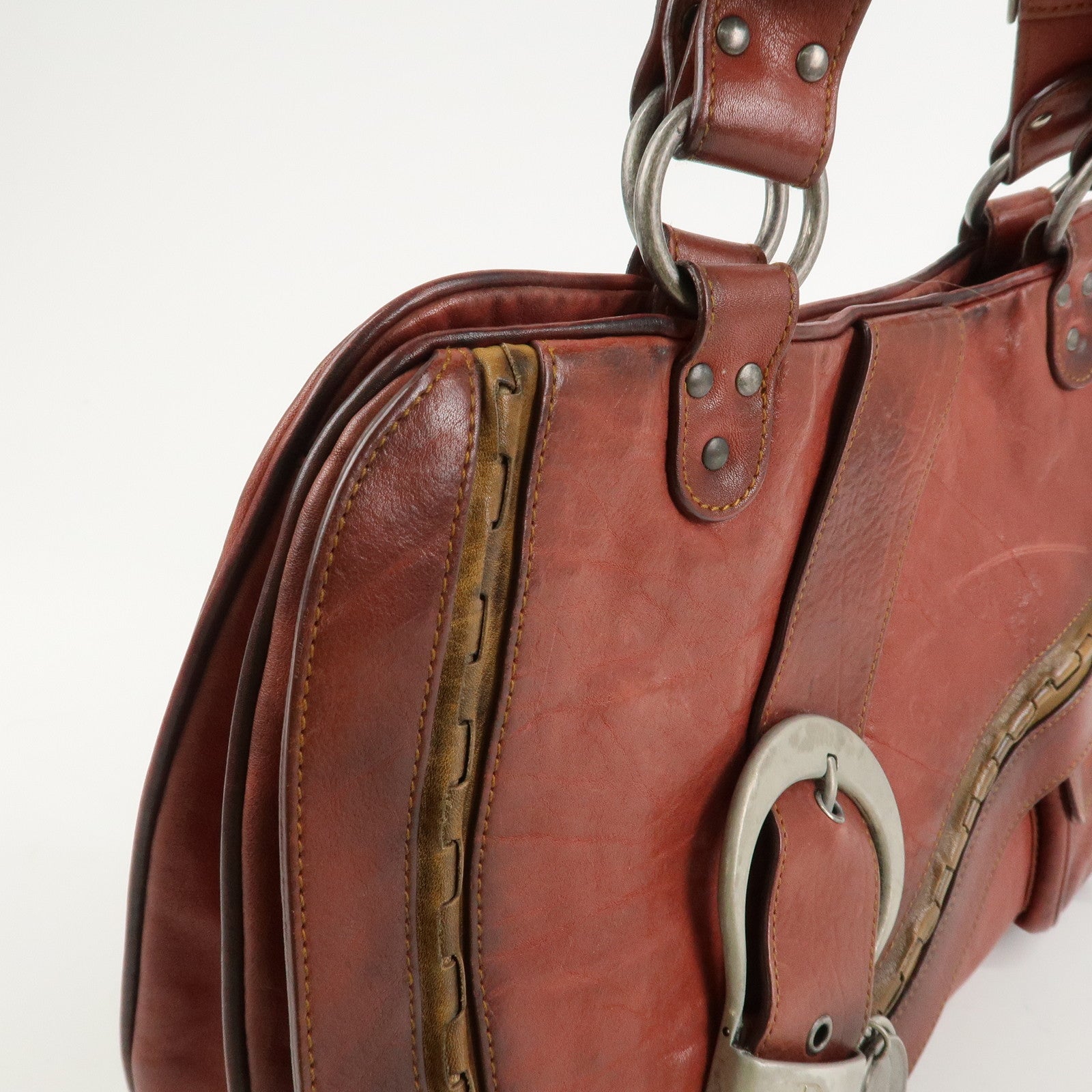 Christian Dior Gaucho Leather Saddle Bag Shoulder Bag Red Brown Used