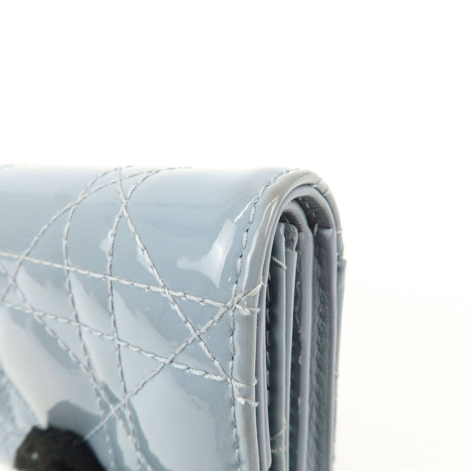 Christian Dior Cannage Patent Leather Compact Wallet Blue Used