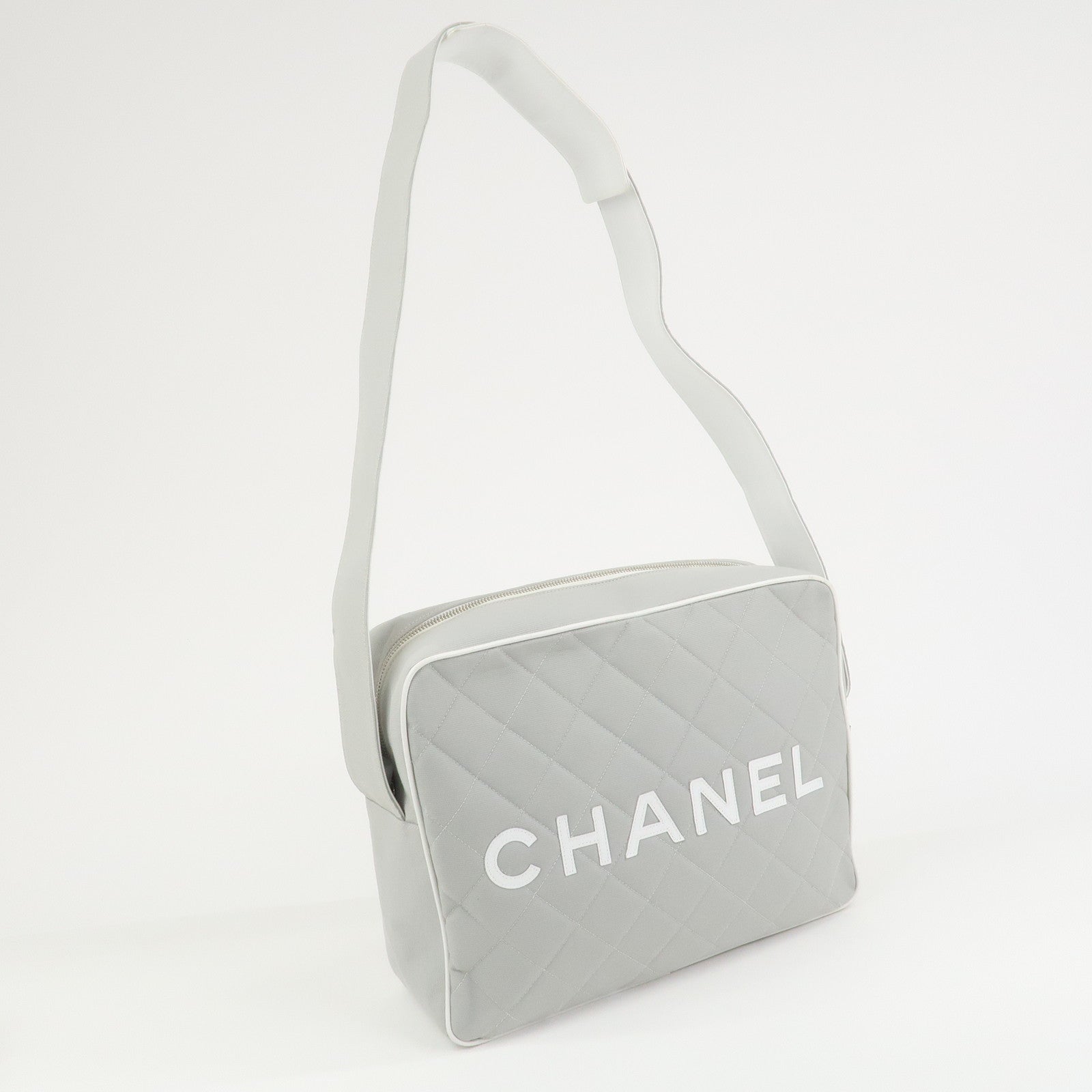 CHANEL Sports Line COCO Mark Canvas Leather Shoulder Bag Gray White