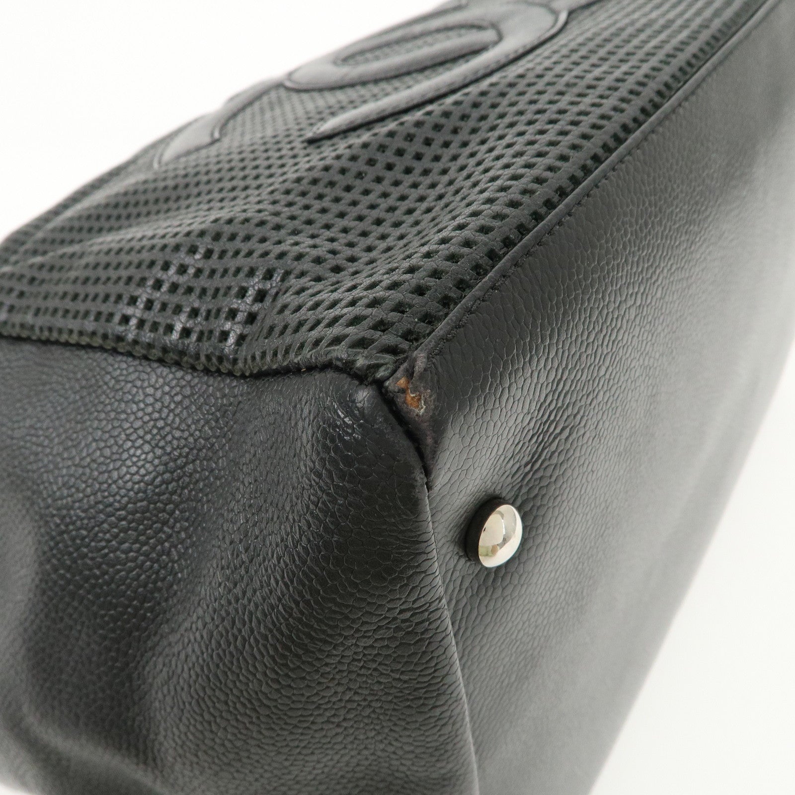 CHANEL COCO Mark Caviarskin Punching Boston Bag Black Used