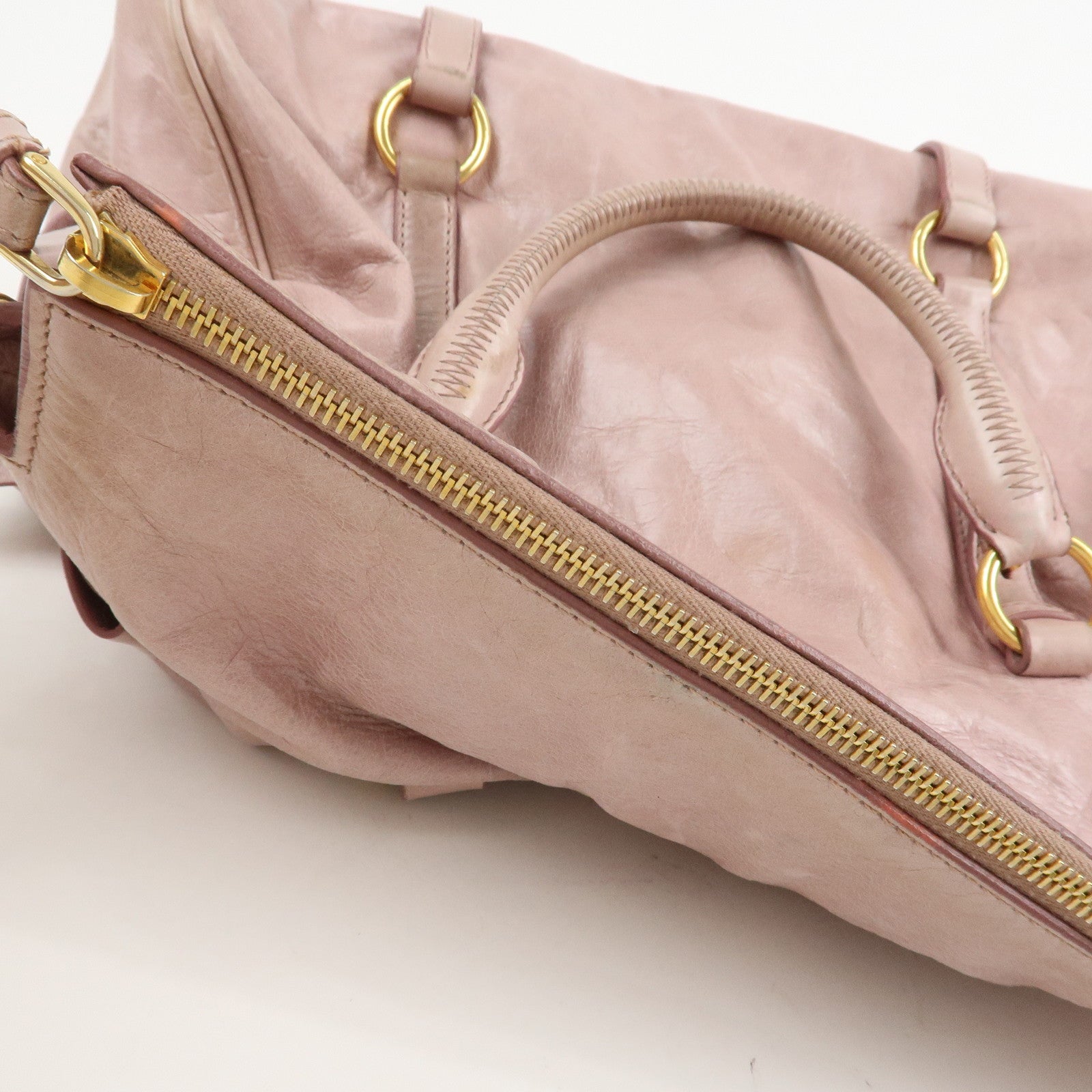 MIU MIU Side Ribbon Leather 2Way Shoulder Bag Hand Bag Pink RT0438