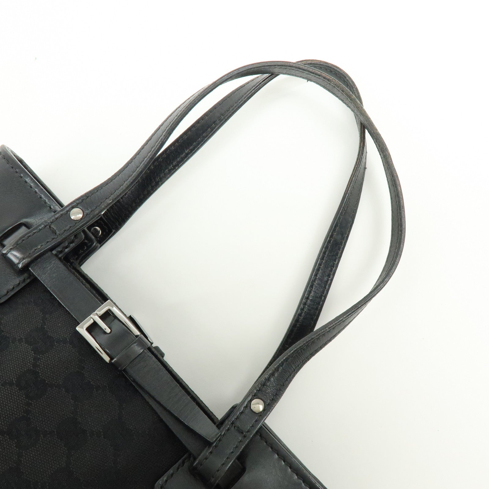 GUCCI GG Monogram Canvas Leather Tote Bag Hand Bag Black 107757
