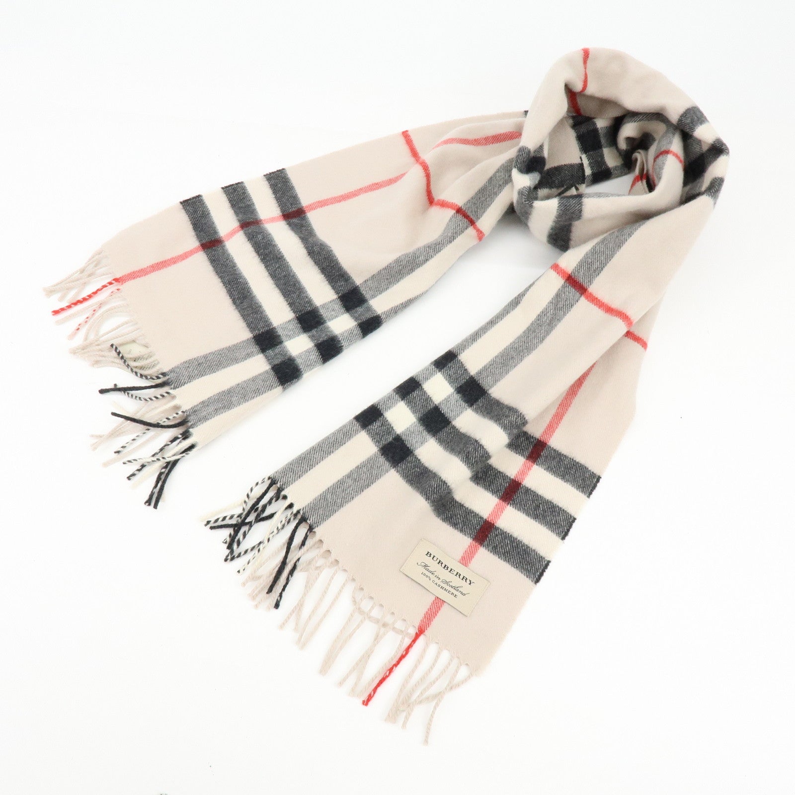 BURBERRY Plaid Cashmere 100% Scarf Nova Plaid Beige Black Red