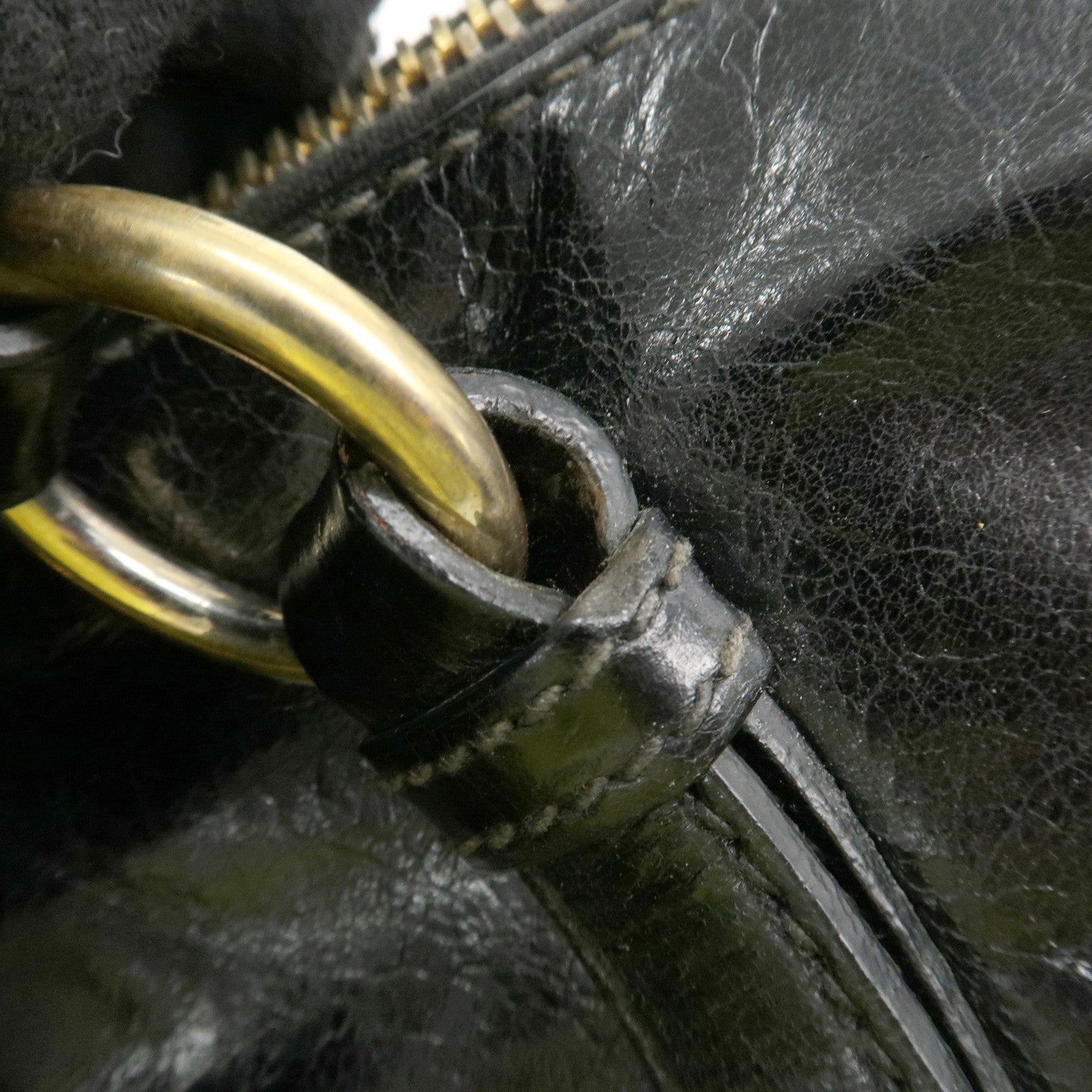 MIUMIU Logo Leather 2 Way Shoulder Bag Hand Bag Gold HDW Black Used