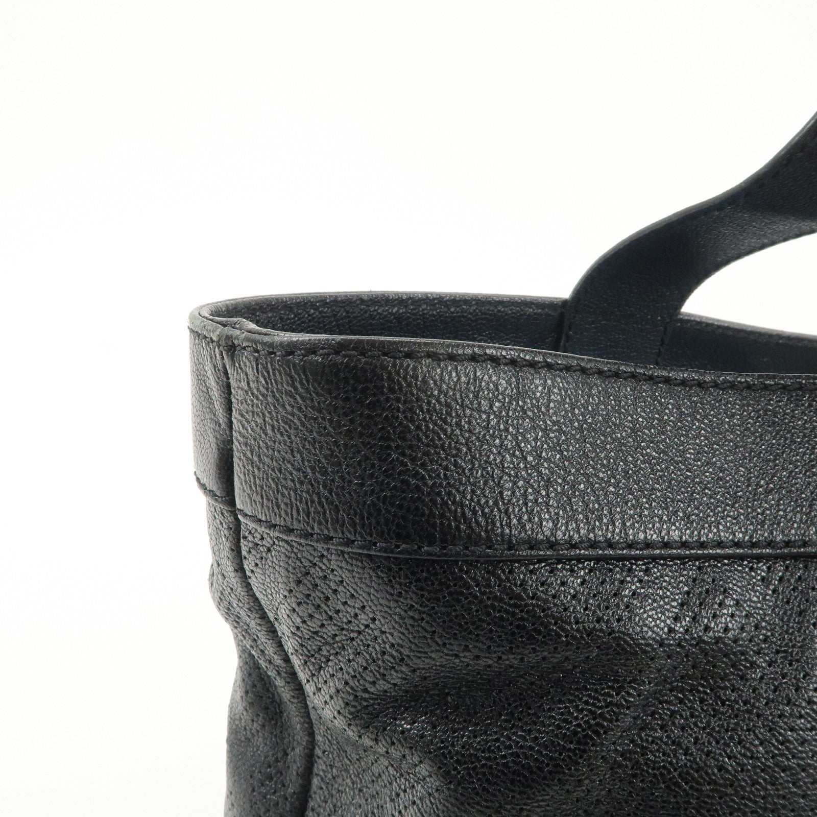 CHANEL COCO Mark Calf Leather Punching Tote Bag Black A33936 Used