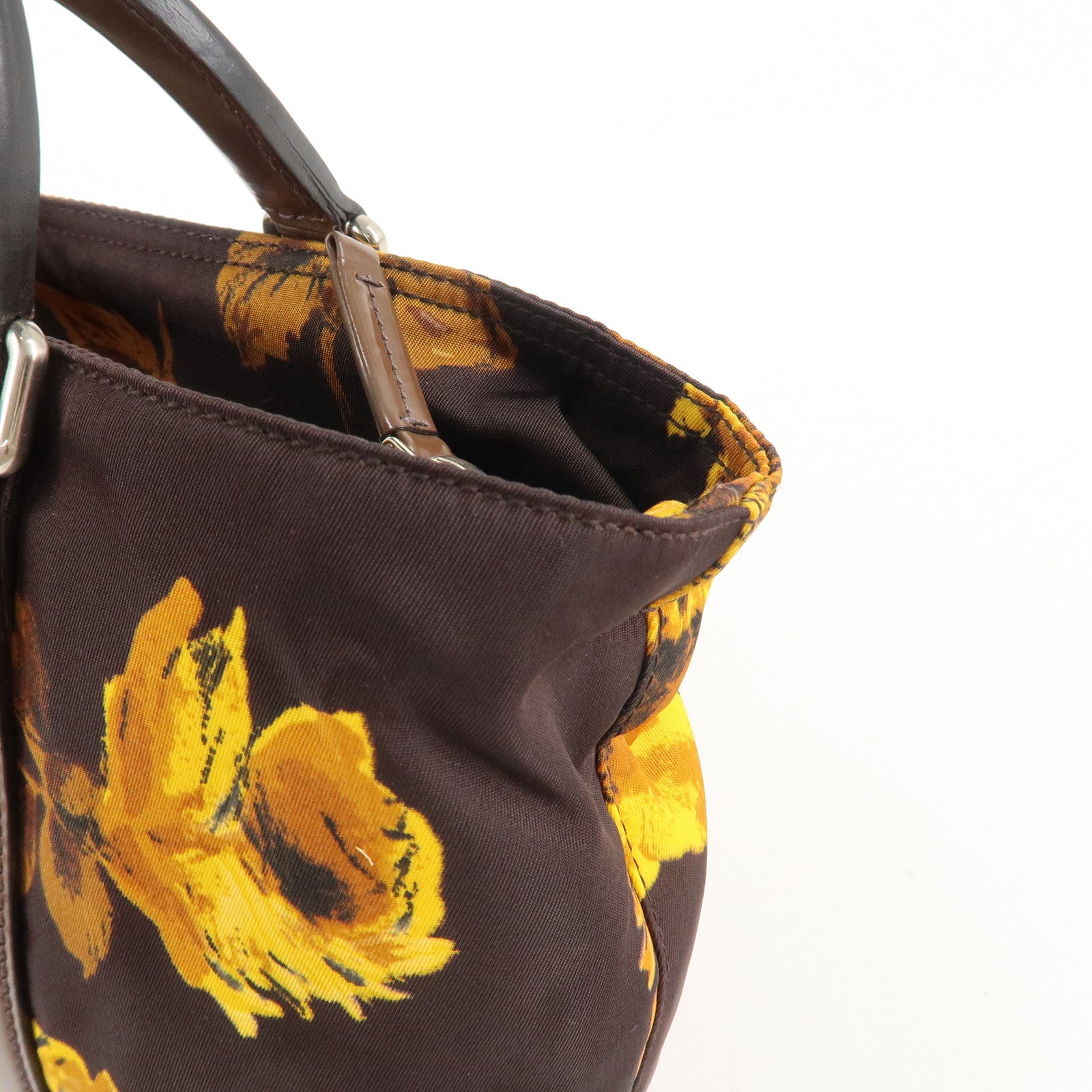 PRADA Triangle Logo 2Way Hand Bag Shoulder Bag Brown Yellow BN1052 Used