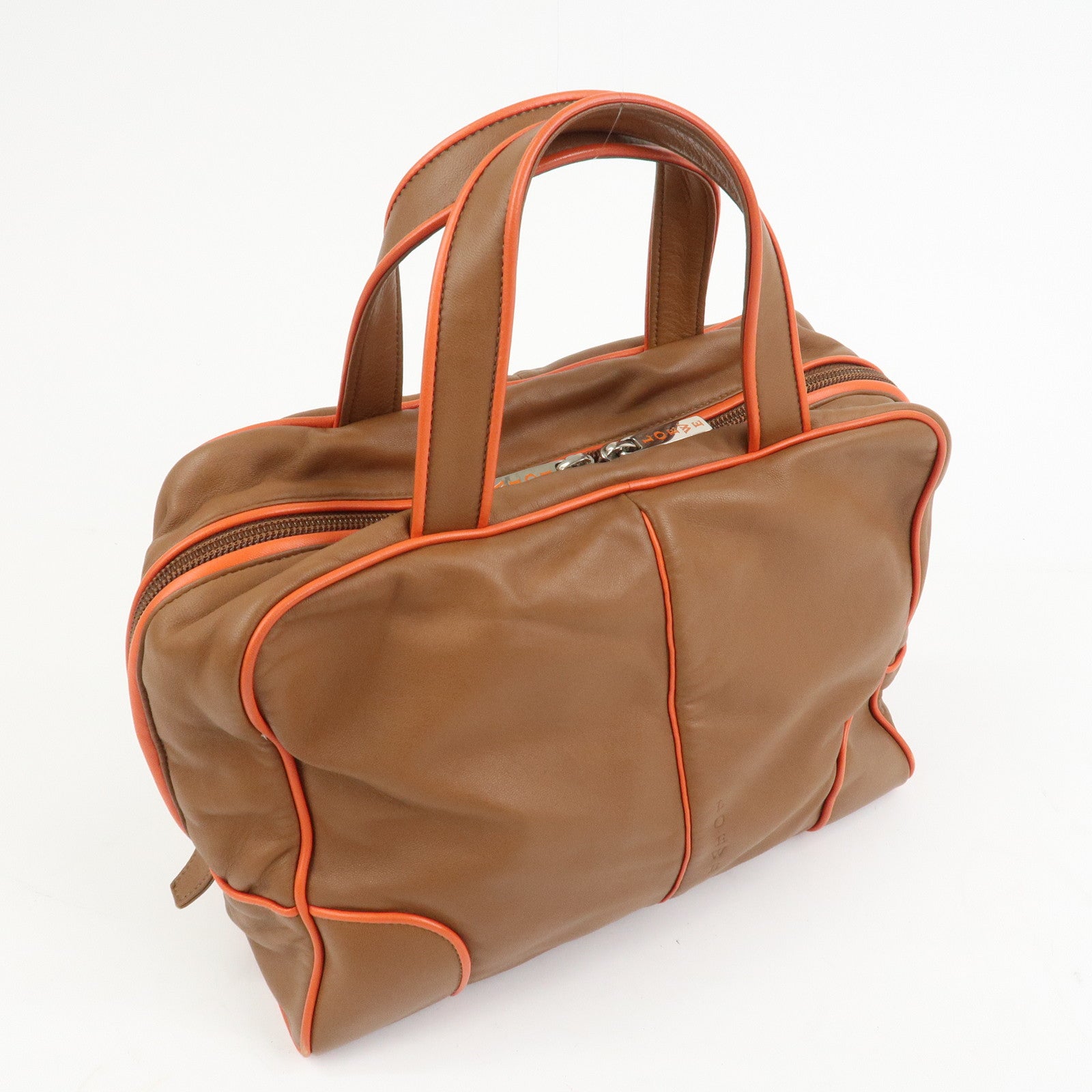 LOEWE Logo Nappa Leather Mini Hand Bag Boston Bag Brown