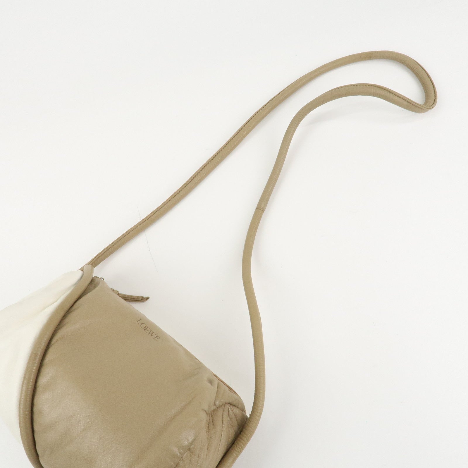LOEWE Leather Shoulder Bag Crossbody Bag Beige White Used