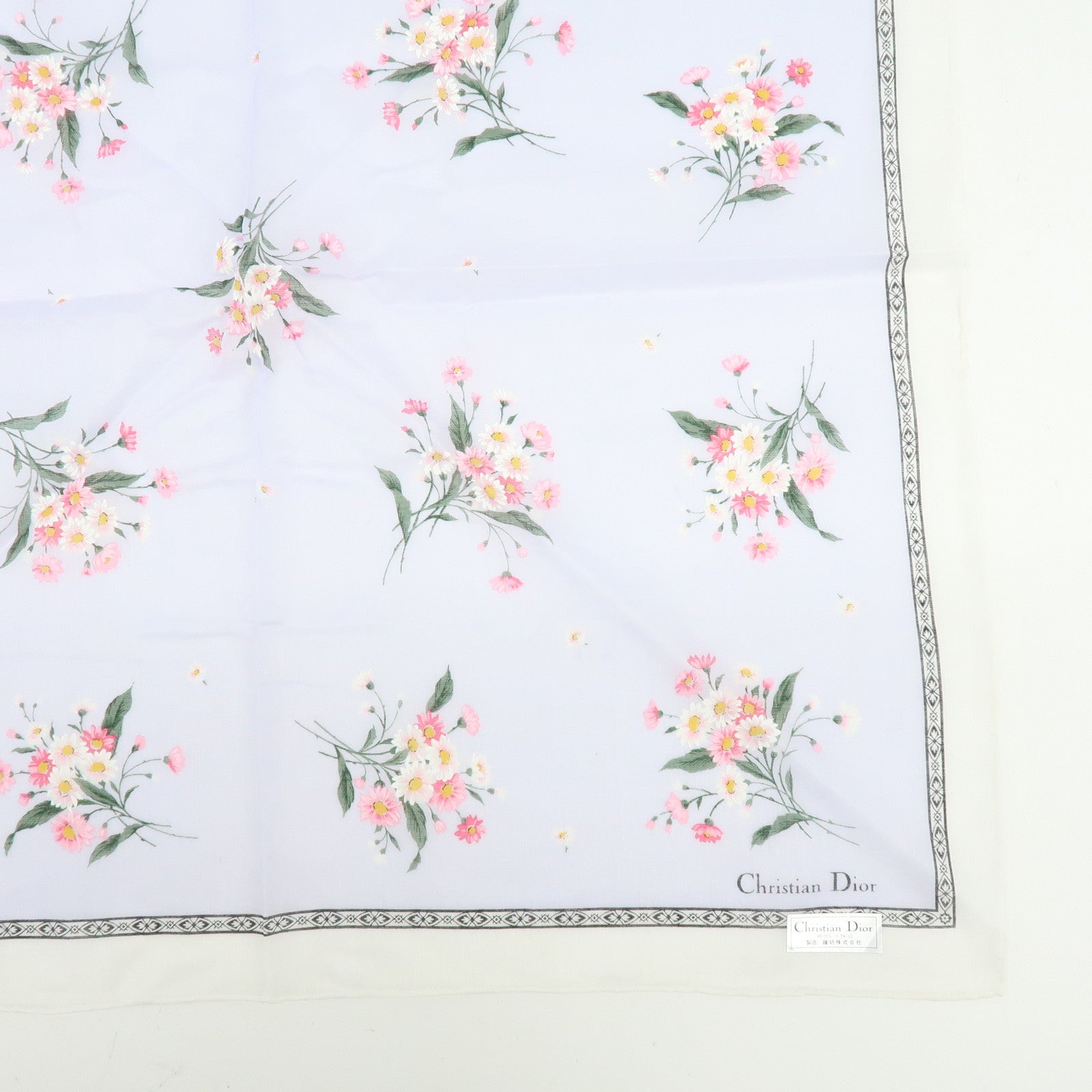 Christian Dior Set of 3 Cotton Handkerchief Flower White Purple