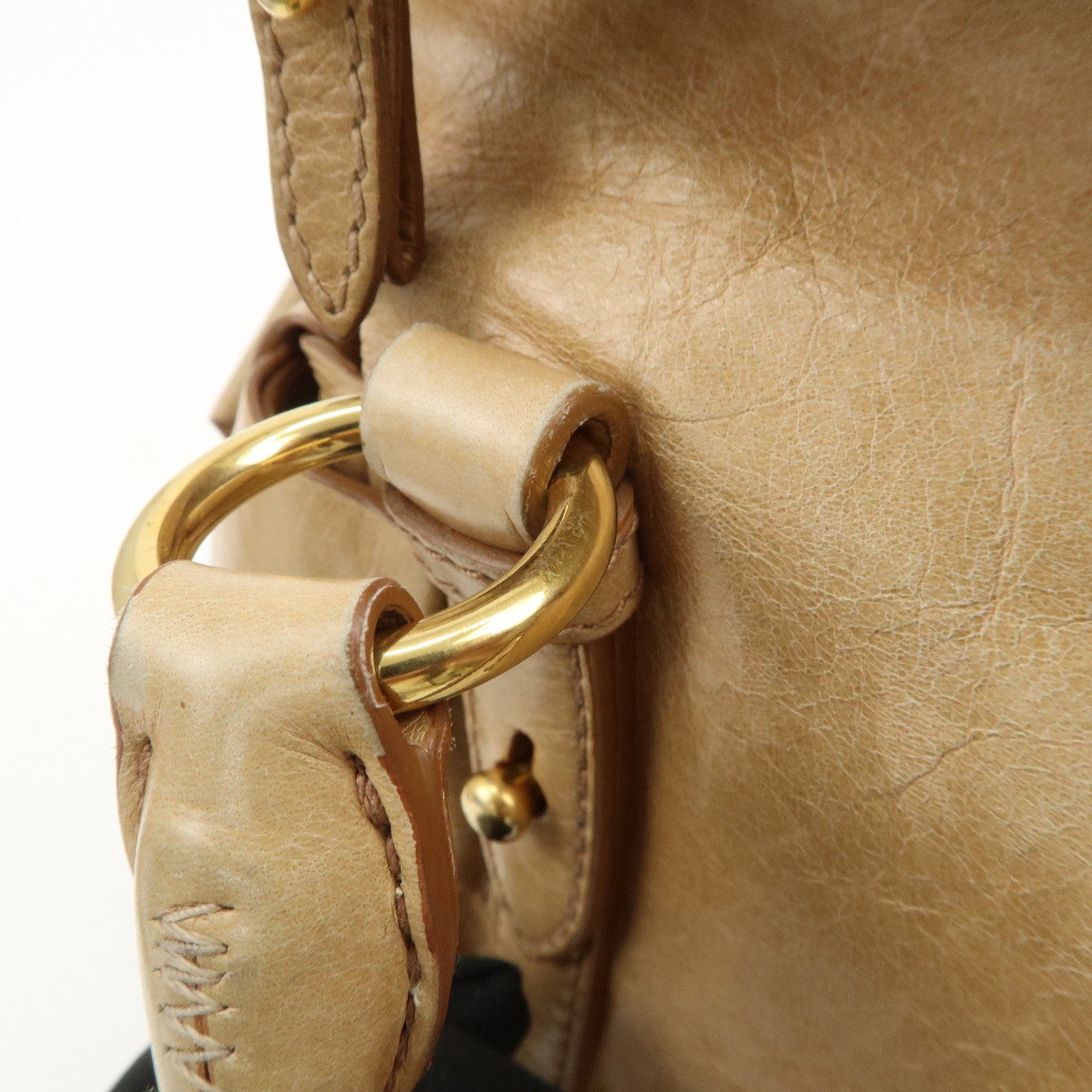 MIU MIU Logo Leather 2Way Bag Hand Bag Shoulder Bag Beige RT0438