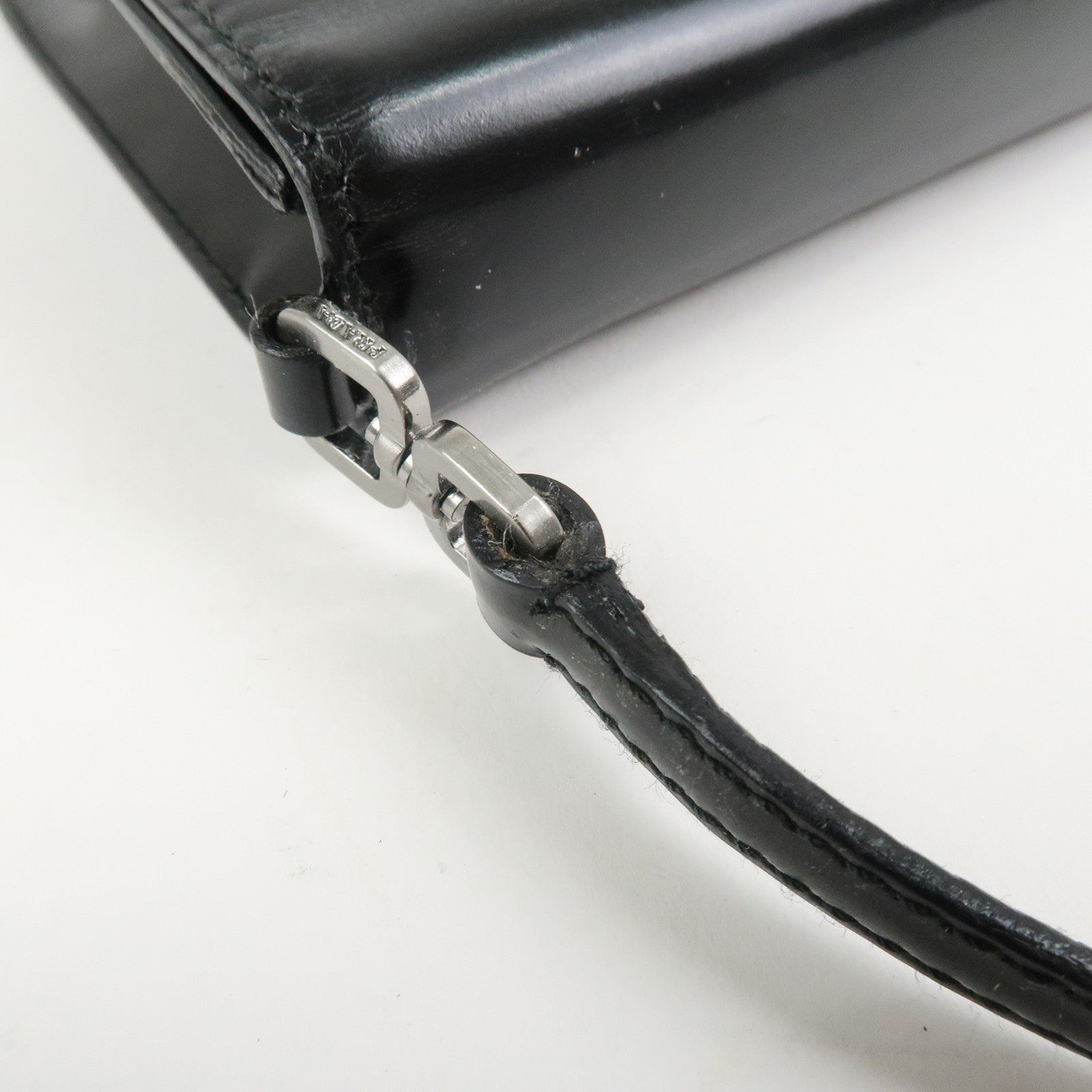 PRADA Logo Leather Shoulder Bag Hand Bag Black BR0421