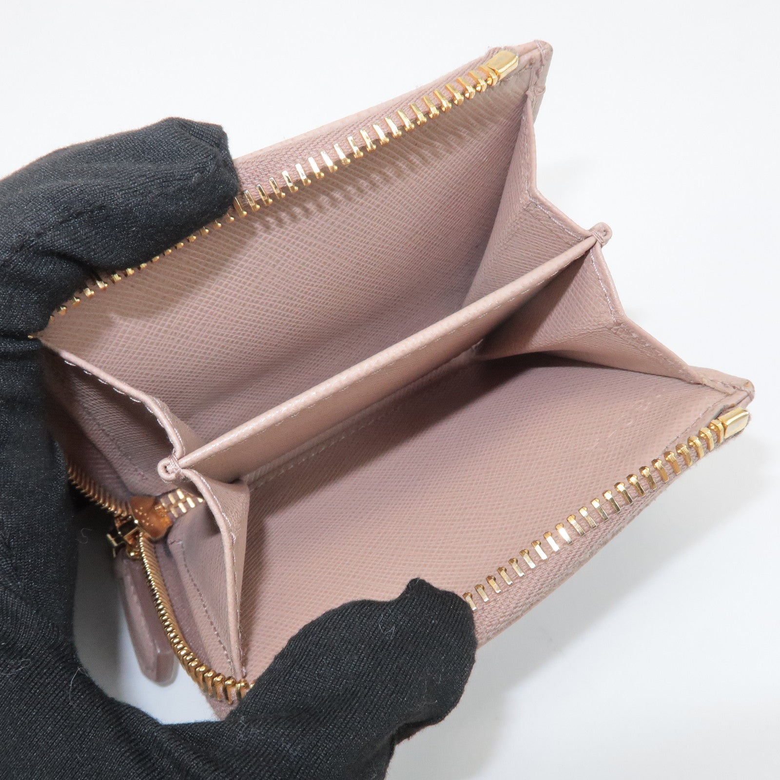 PRADA Logo Saffiano Leather Zippy Coin Case Pink Beige 1ML025 Used