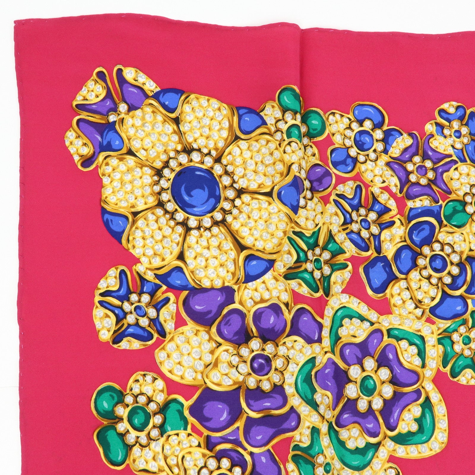 CHANEL Silk 100% Flower Jewelry Motif Scarf Pink Gold