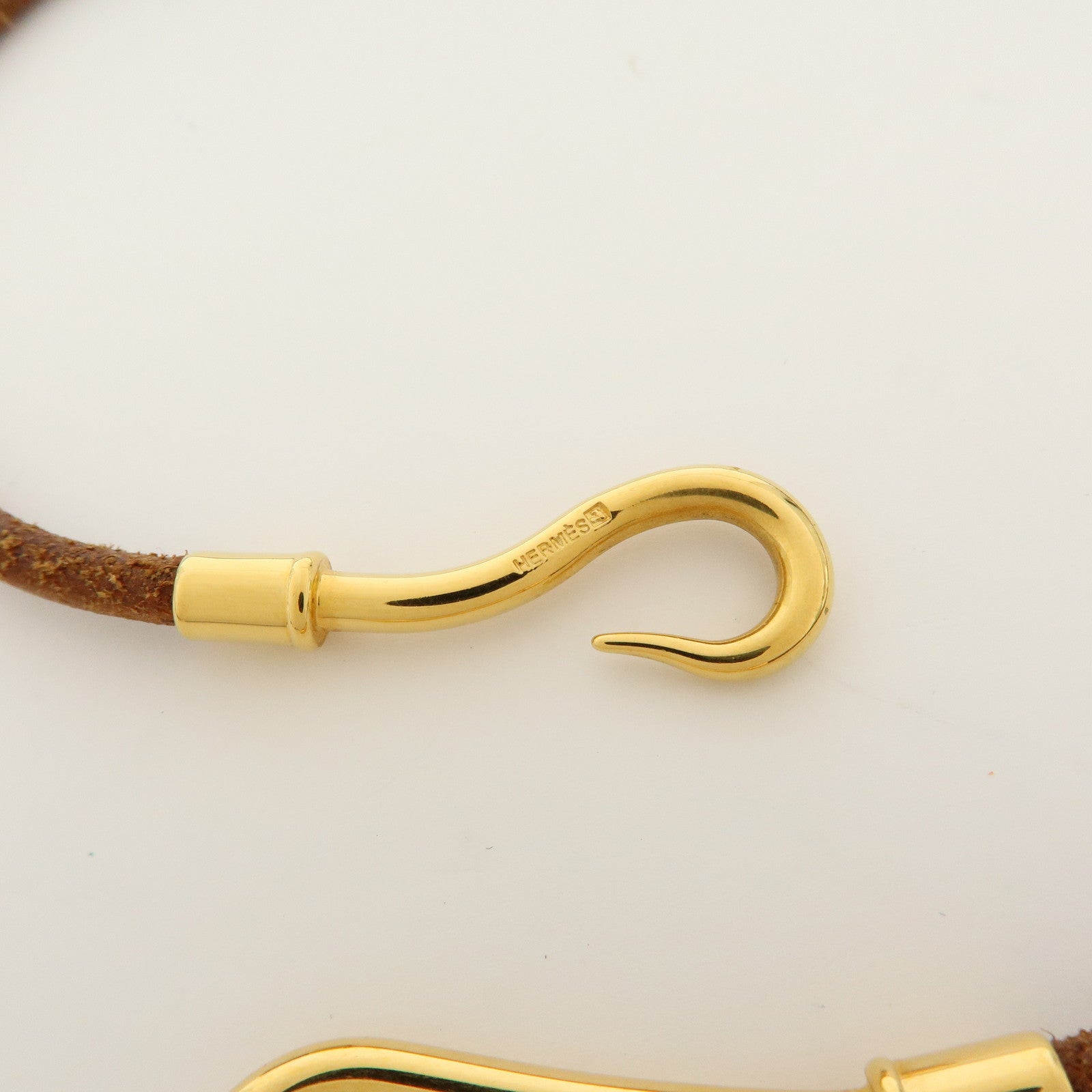 HERMES Jumbo Hook Double Tour Leather Choker Bracelet Brown Gold