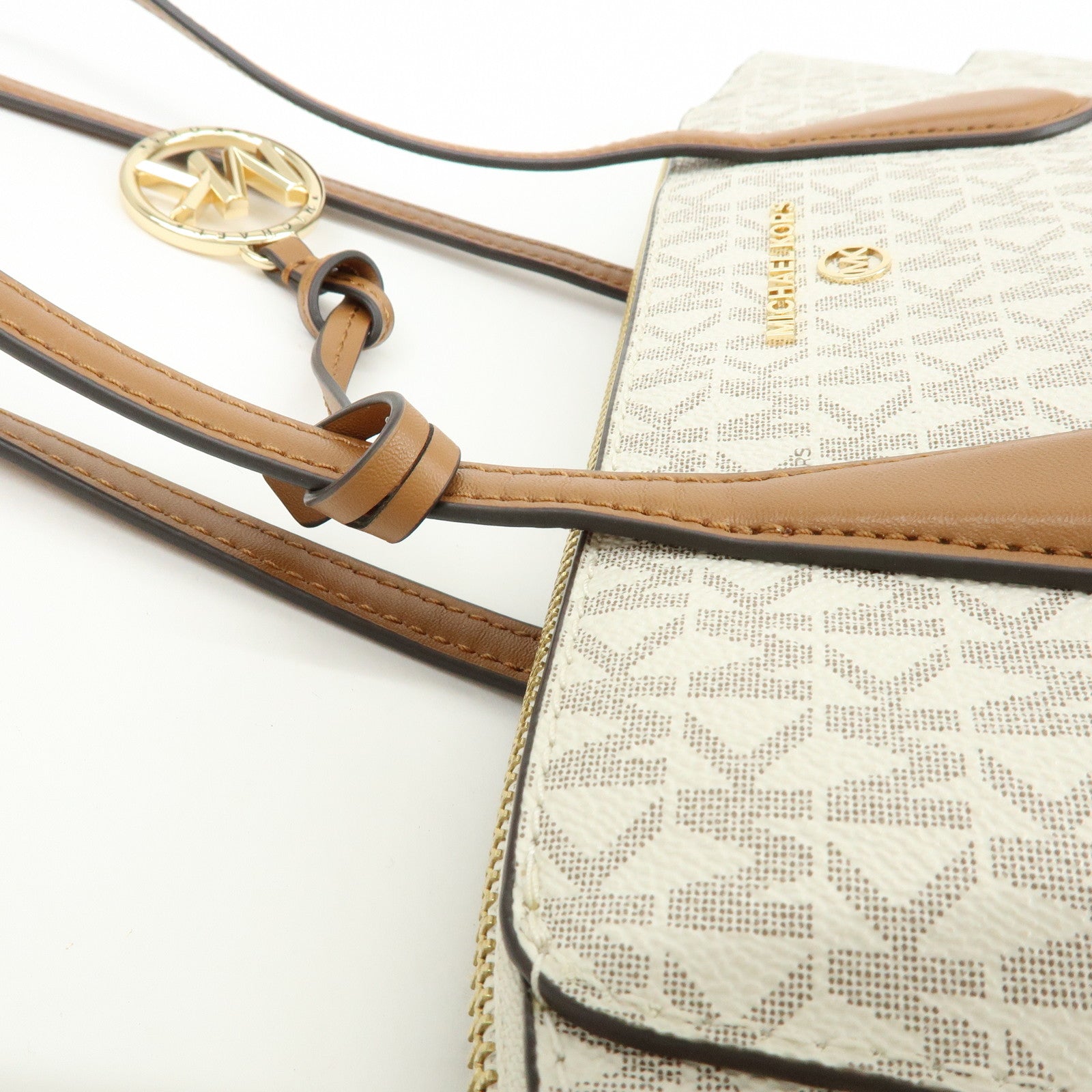MICHAEL KORS MK Signature PVC Leather Shoulder Bag Ivory Brown