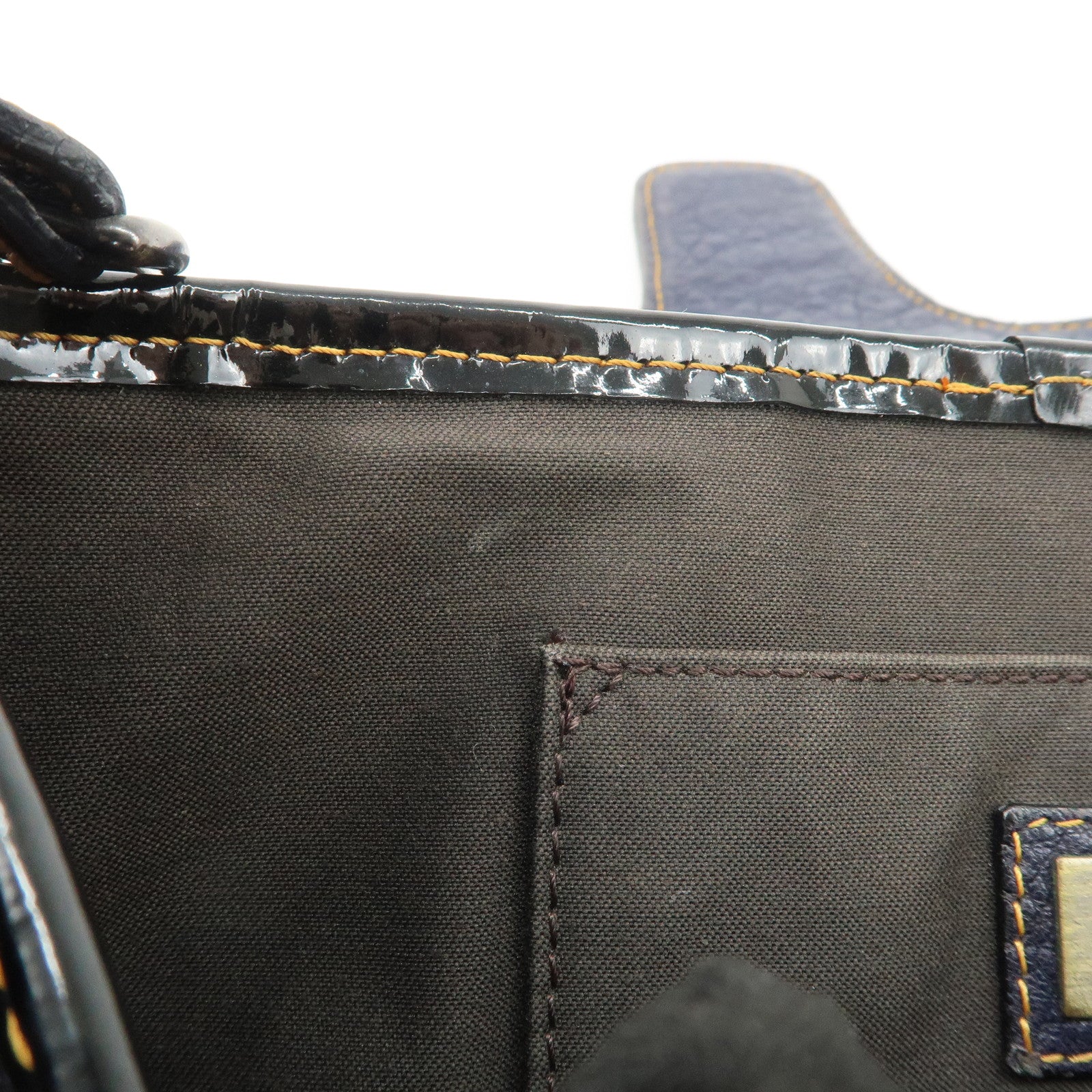 FENDI Leather Patent Leather shoulder Bag Belt Navy 8BR551