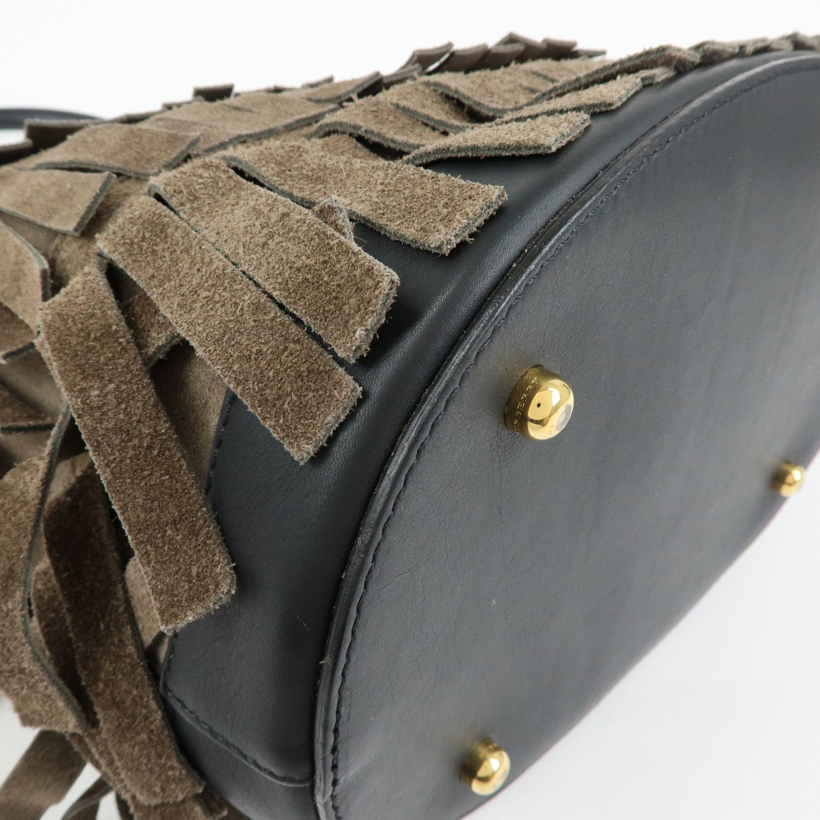 BURBERRY PROSUM Fringe Suede Leather Tote Bag Hand Bag Brown Black