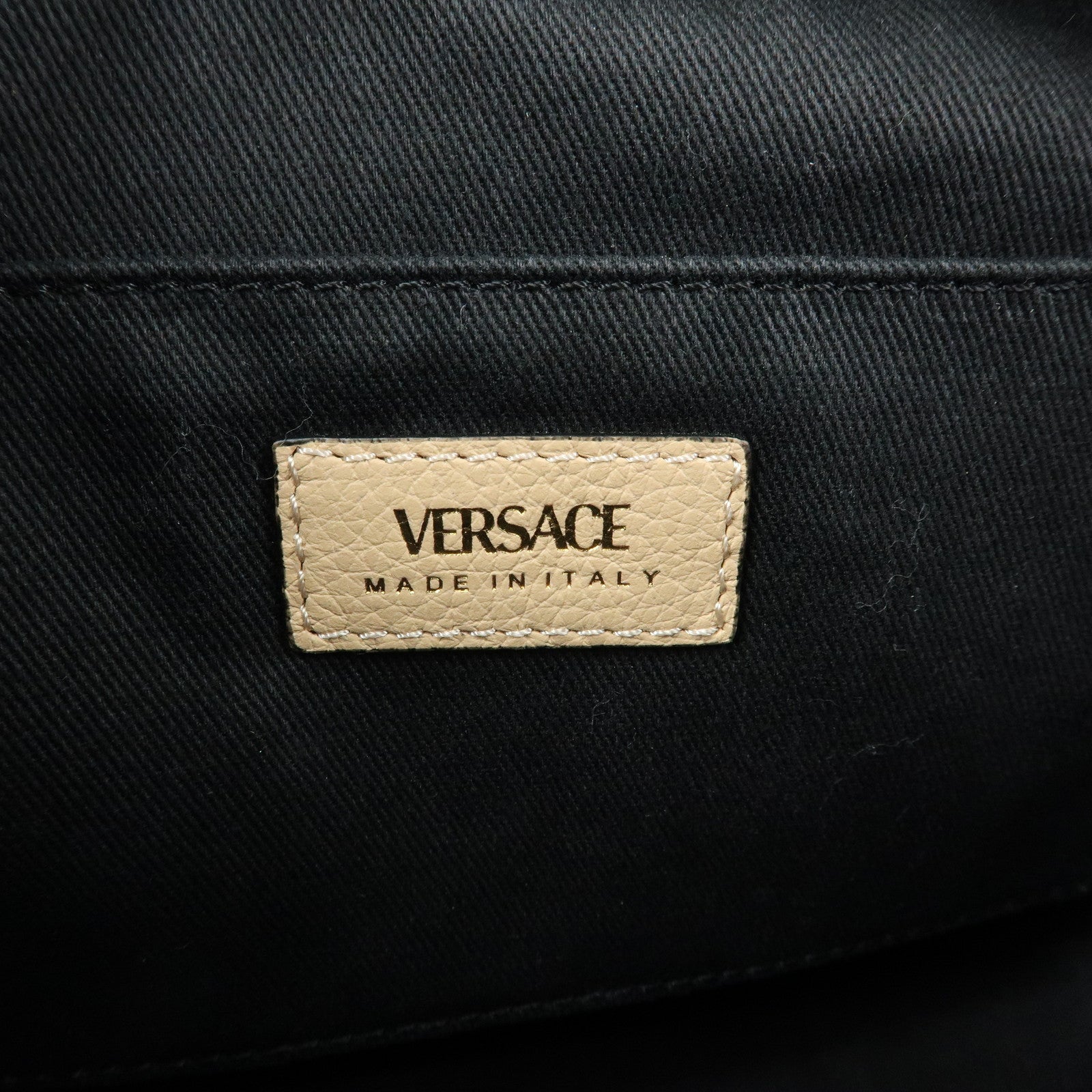 VERSACE Virtus Leather Shoulder Crossbody Bag Black Beige