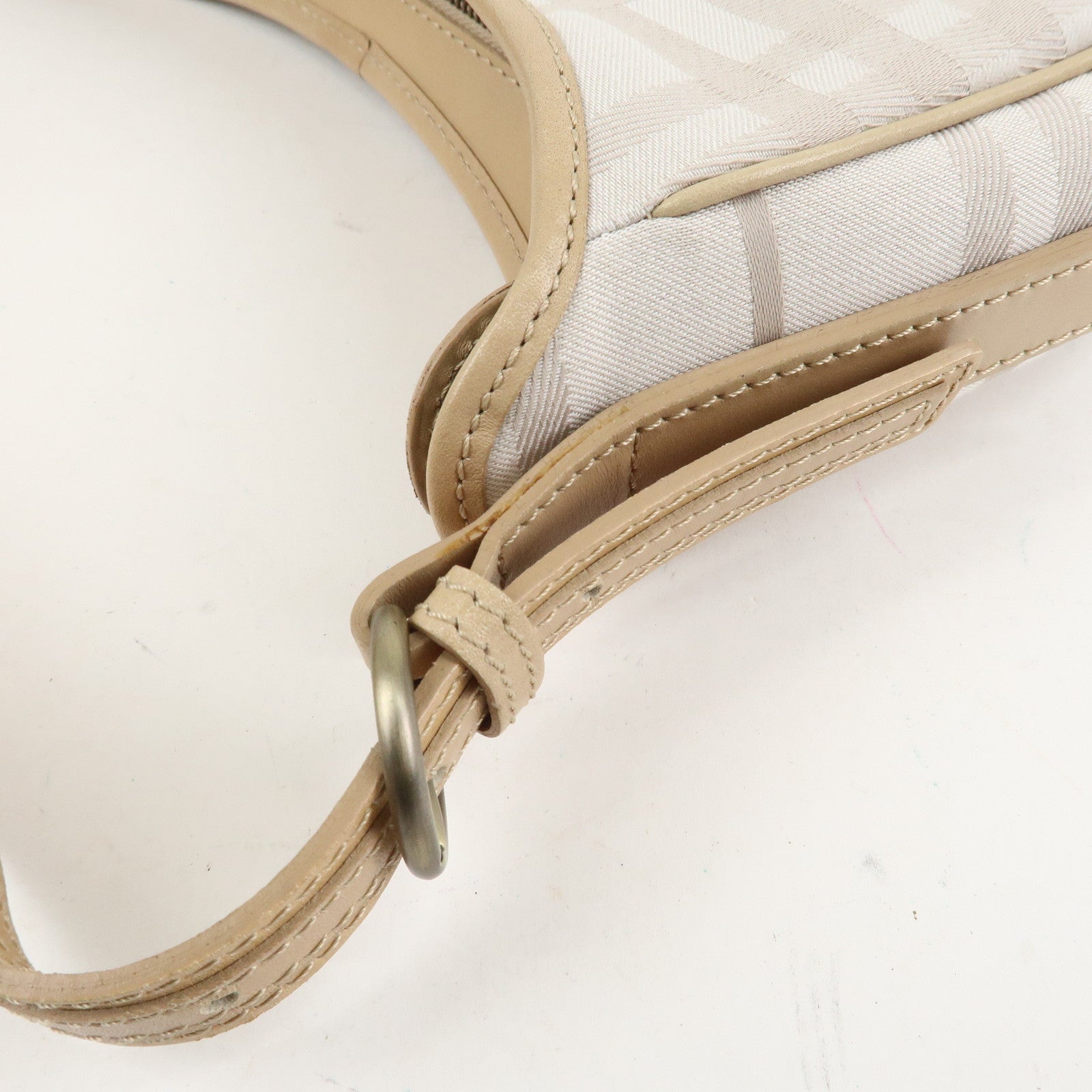 BURBERRY Canvas Leather Shoulder Bag Beige Gray Used