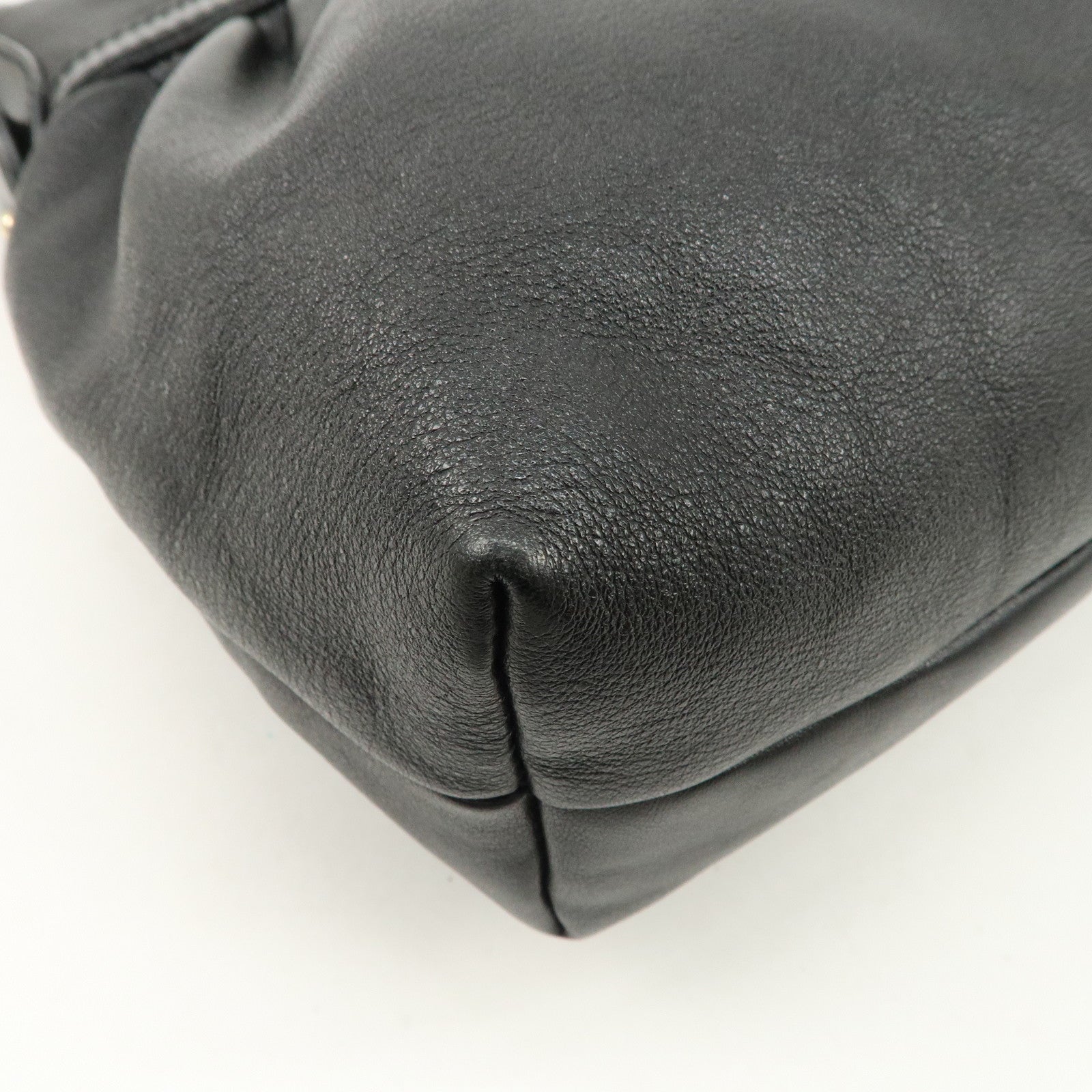 FENDI Leather Shoulder Bag Hand Bag Black Gold Hardware 8BR344 Used