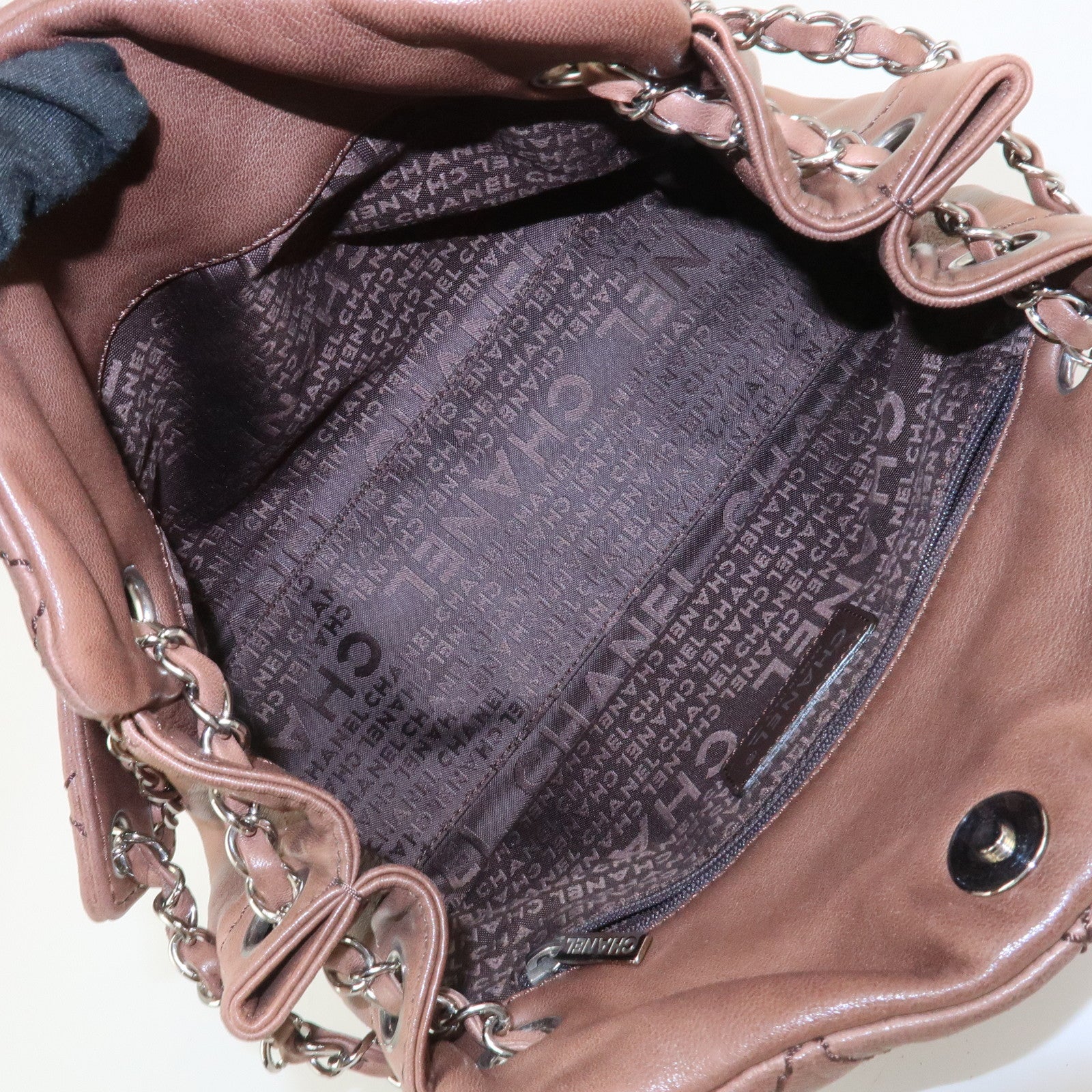 CHANEL Wild Stitch COCO Mark Lamb Skin Shoulder Bag Pink Beige
