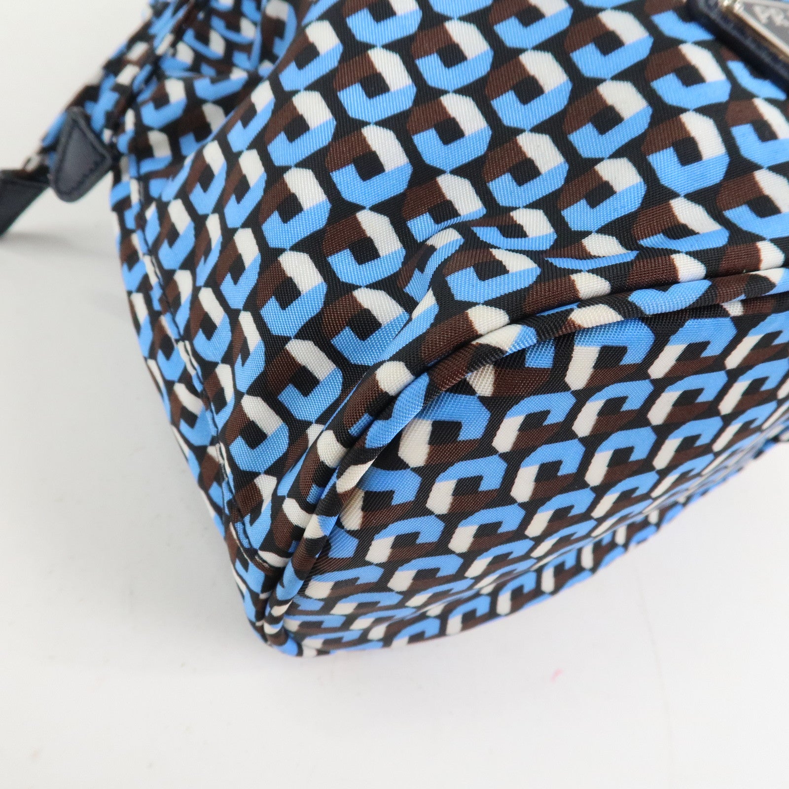 PRADA Triangle Logo Nylon Leather Drawstring Bag Wristlet 1NE369
