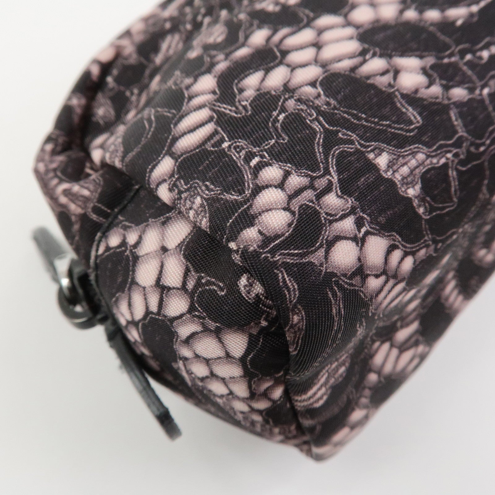 PRADA Triangle Logo Lace Nylon Leather Cosmetic Pouch Black 1NE175