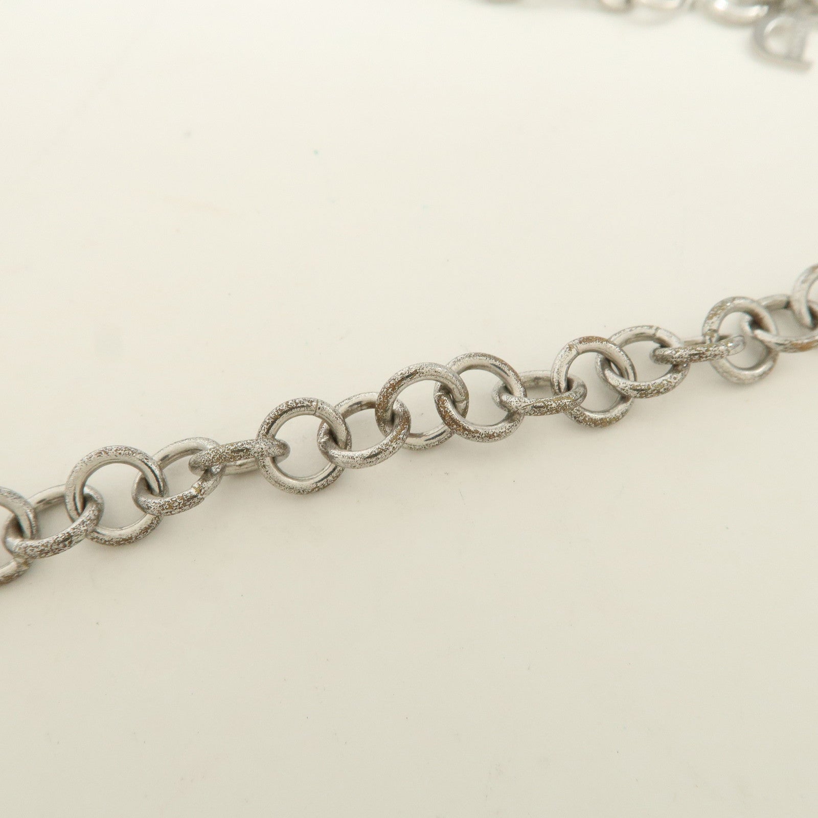Christian Dior Logo Heart Lock & Key Pendant Metal Necklace Silver