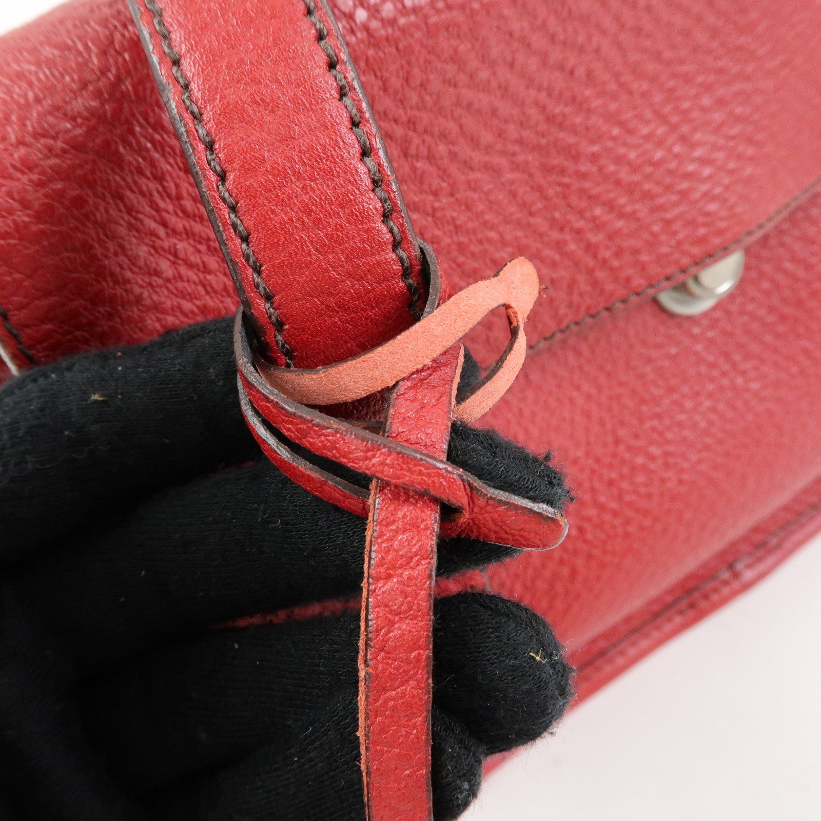 PRADA Triangle Logo Leather Shoulder Bag Satchel Bag Hand Bag Red