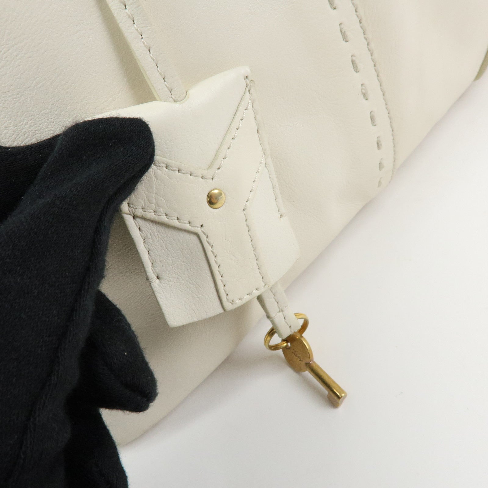 SAINT LAURENT PARIS Muse Y Line Leather Hand Bag Ivory 156465