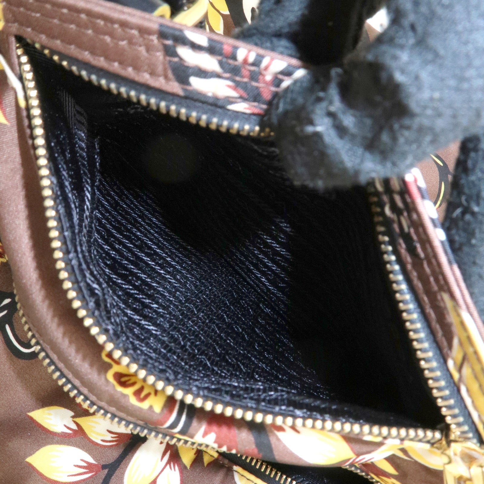 PRADA Triangle Logo Nylon Leather 2Way Bag Shoulder Bag Hand Bag Floral Print Brown Yellow BN2741 Used