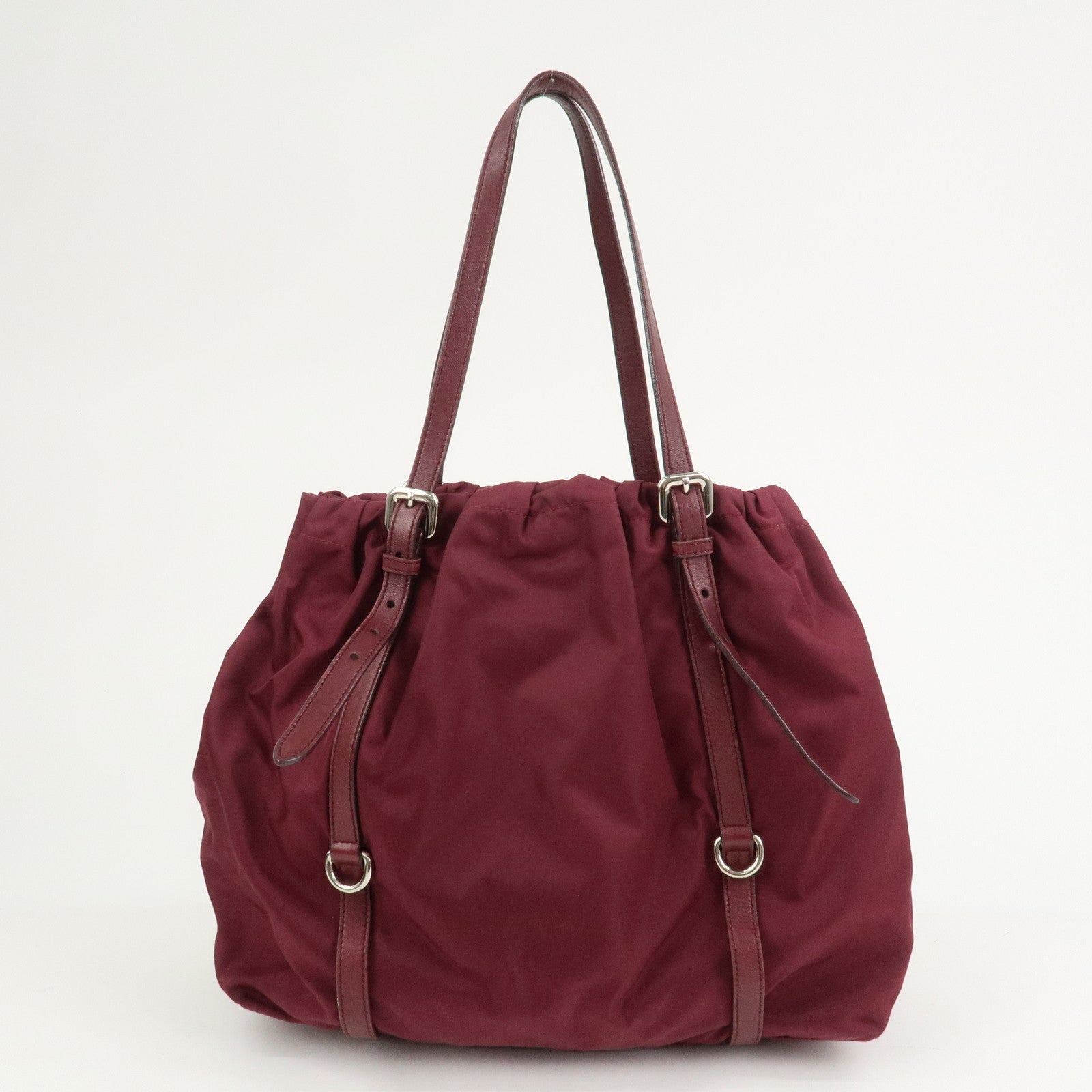 PRADA Triangle Nylon Leather Tote Bag Shoulder Bag Bordeaux