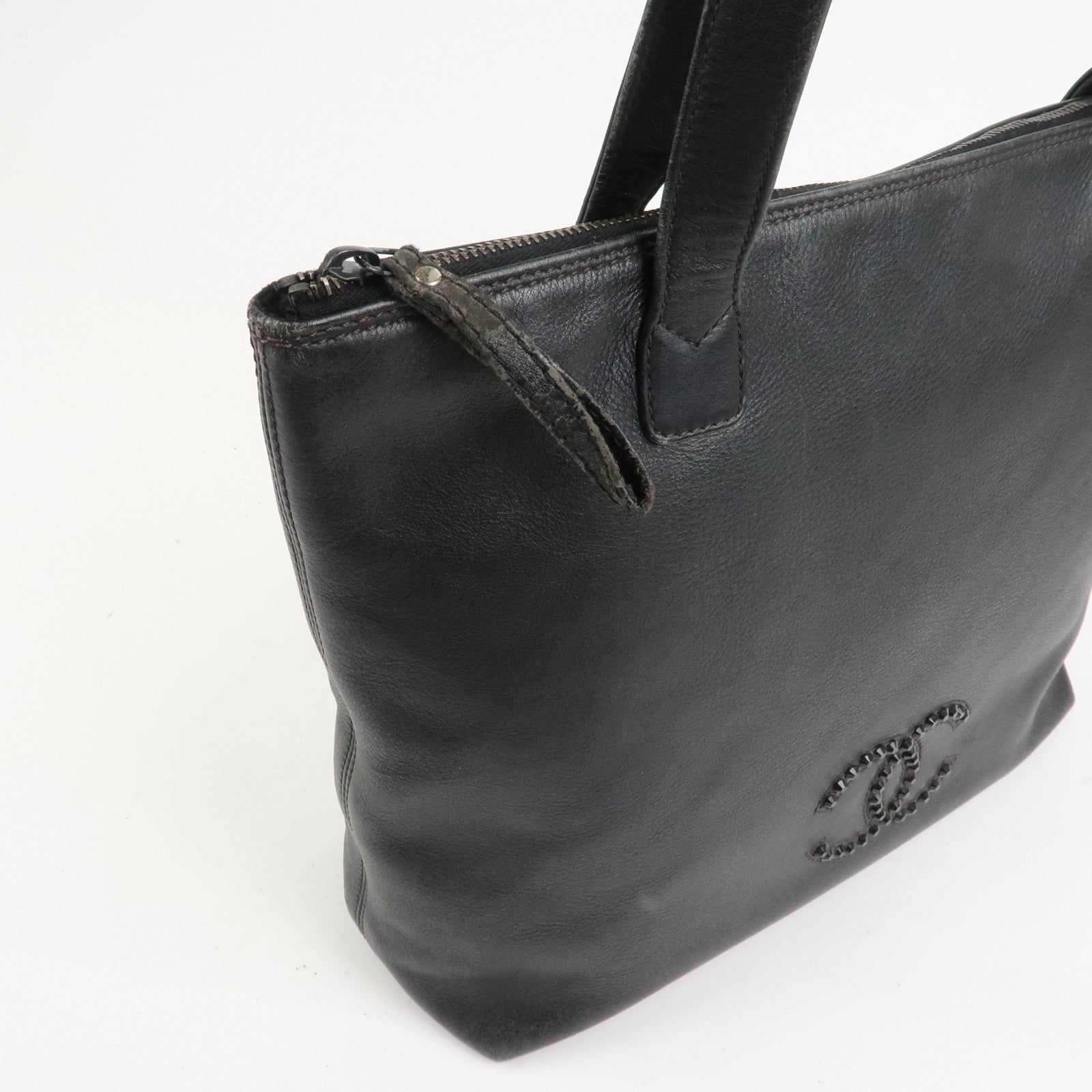 CHANEL COCO Mark Leather Tote Bag Shoulder Bag Black