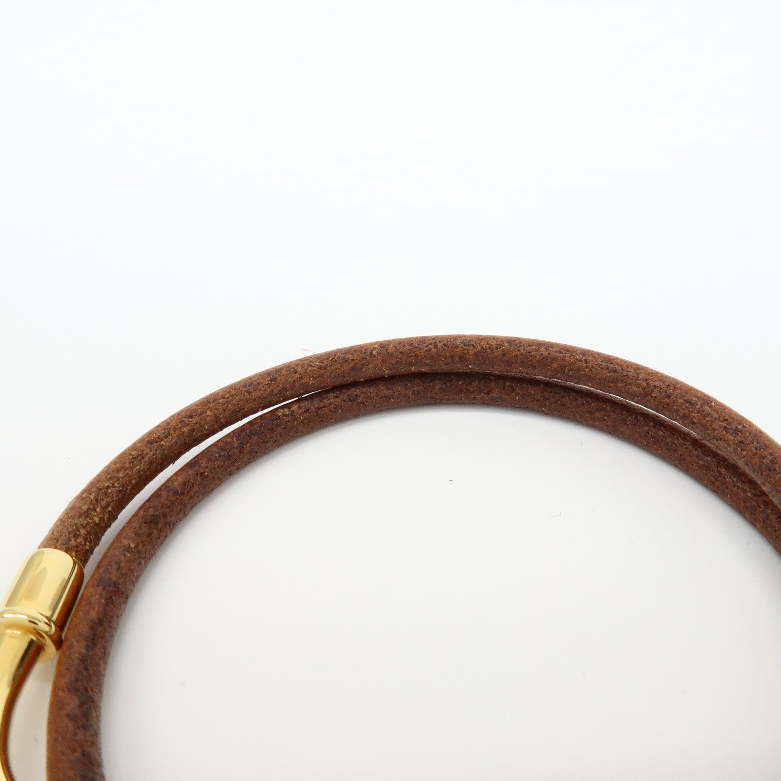 HERMES Set of 2 Jumbo Choker Leather Bracelet Brown Gold Silver