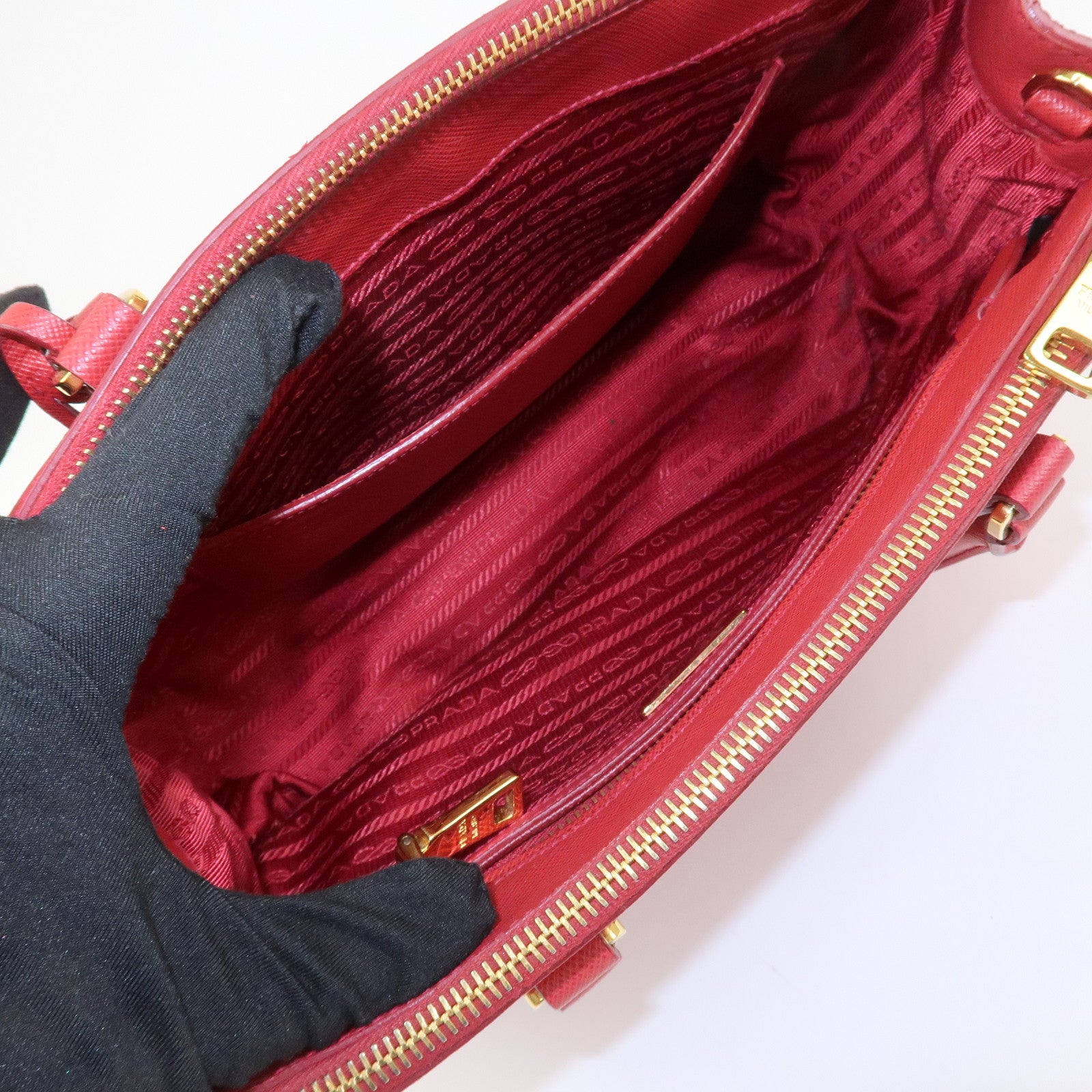 PRADA Triangle Logo Saffiano Leather Galleria 2WAY Bag Red BN1874