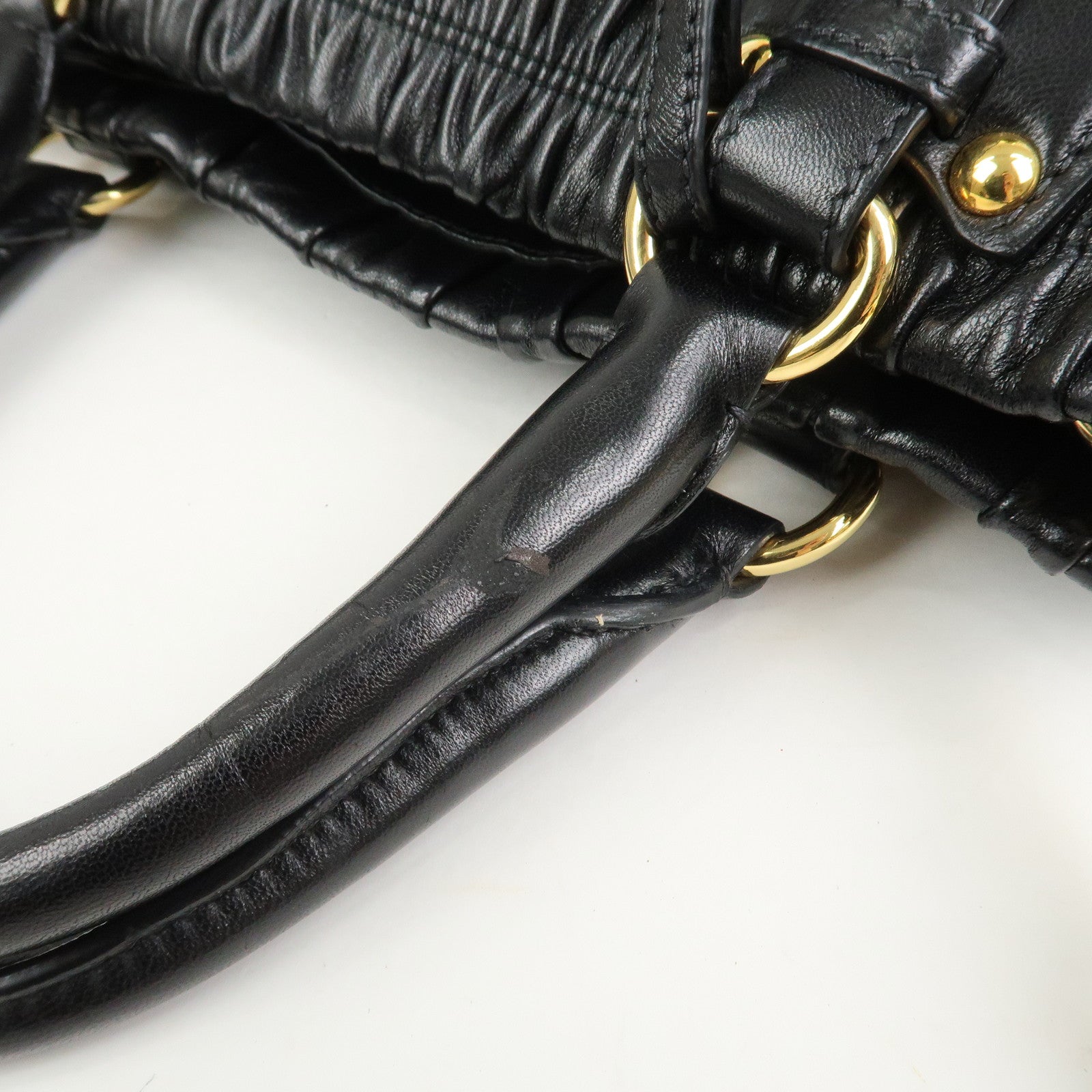 PRADA Leather Gathered 2Way Shoulder Bag Hand Bag Black BN1789