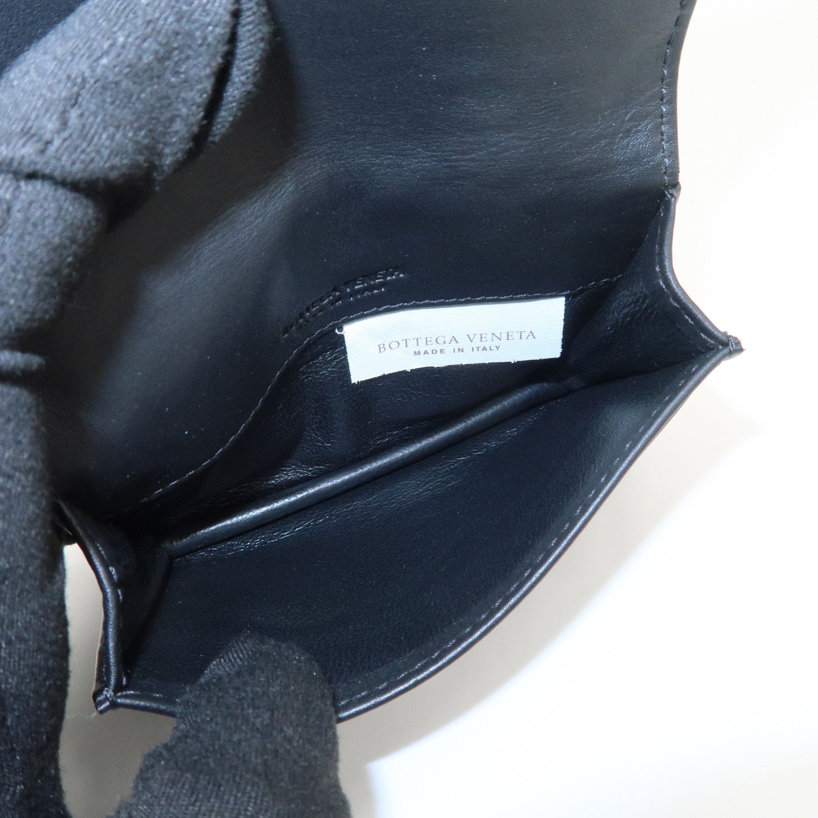 BOTTEGA VENETA Intrecciato Leather Card Case Card Holder Black