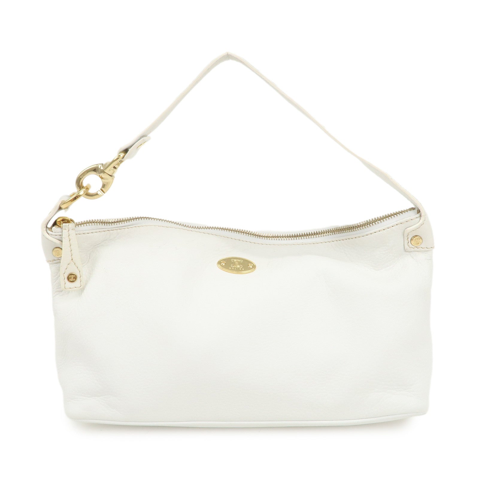 CELINE Macadam Logo Leather Shoulder Bag Hand Bag White