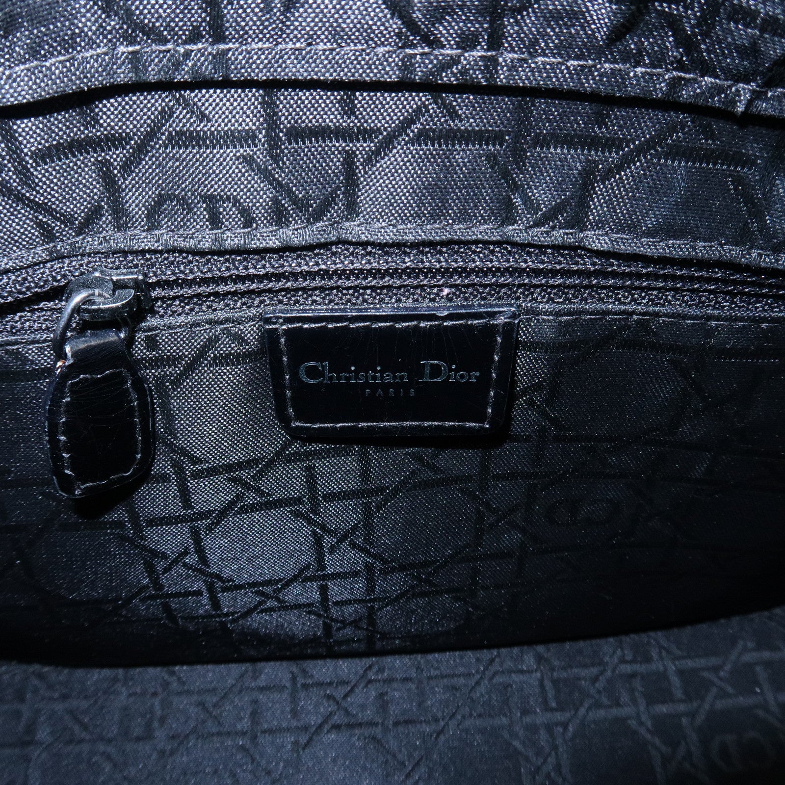 Christian Dior Lady Dior Unborn Calf Patent Leather Hand Bag Black