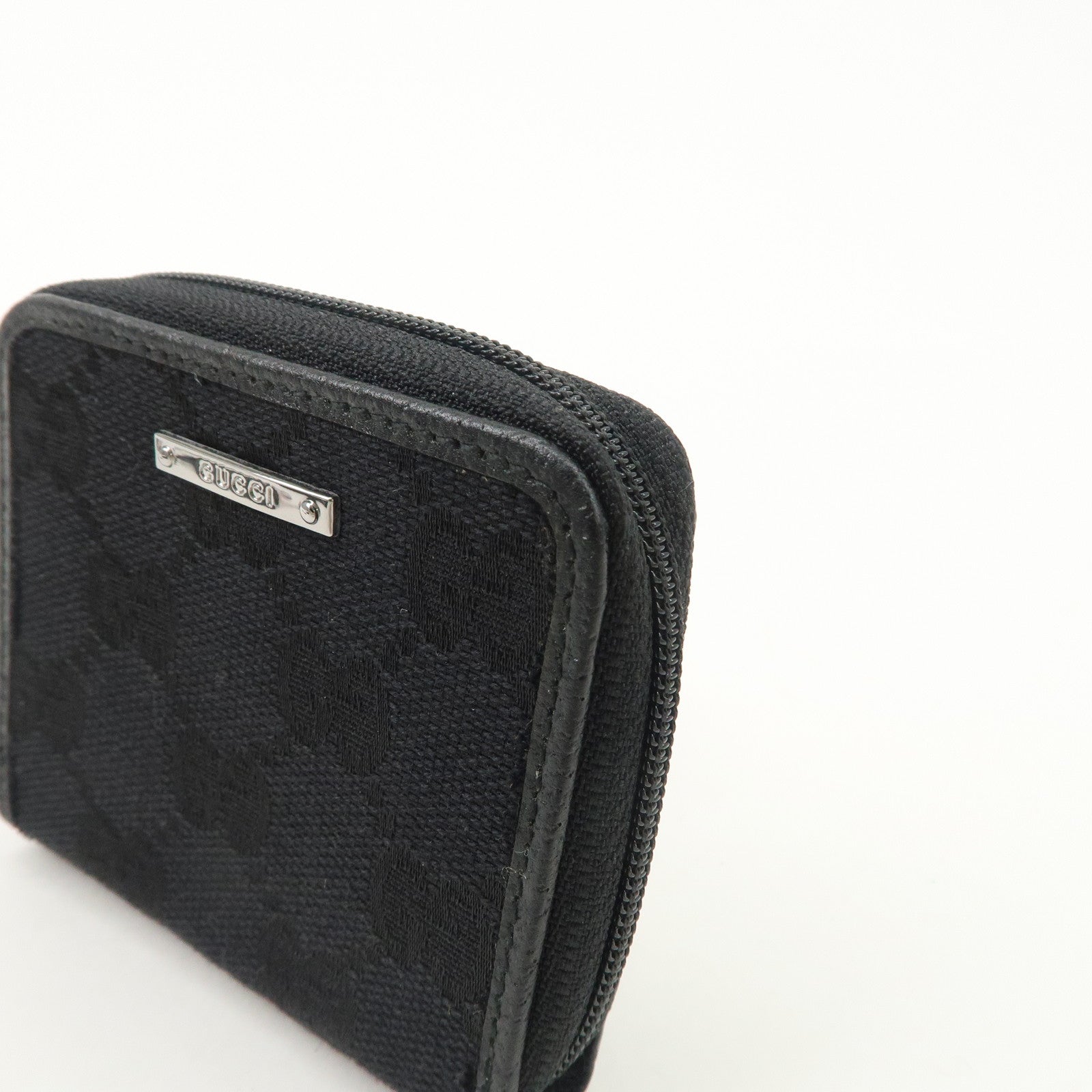 GUCCI GG Canvas Leather Coin Case Coin Purse Black 115255 Used