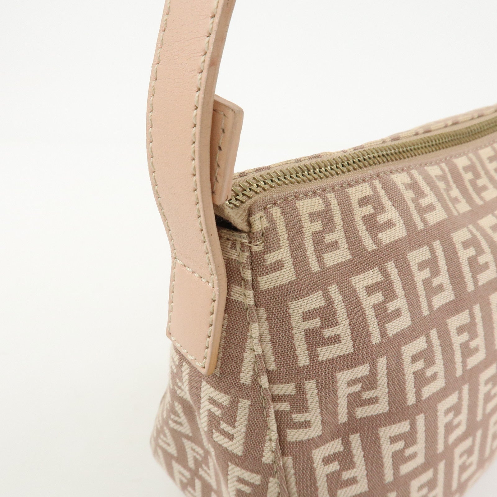 FENDI Zucchino Canvas Leather Shoulder Bag Hand Bag Pink 8BR444