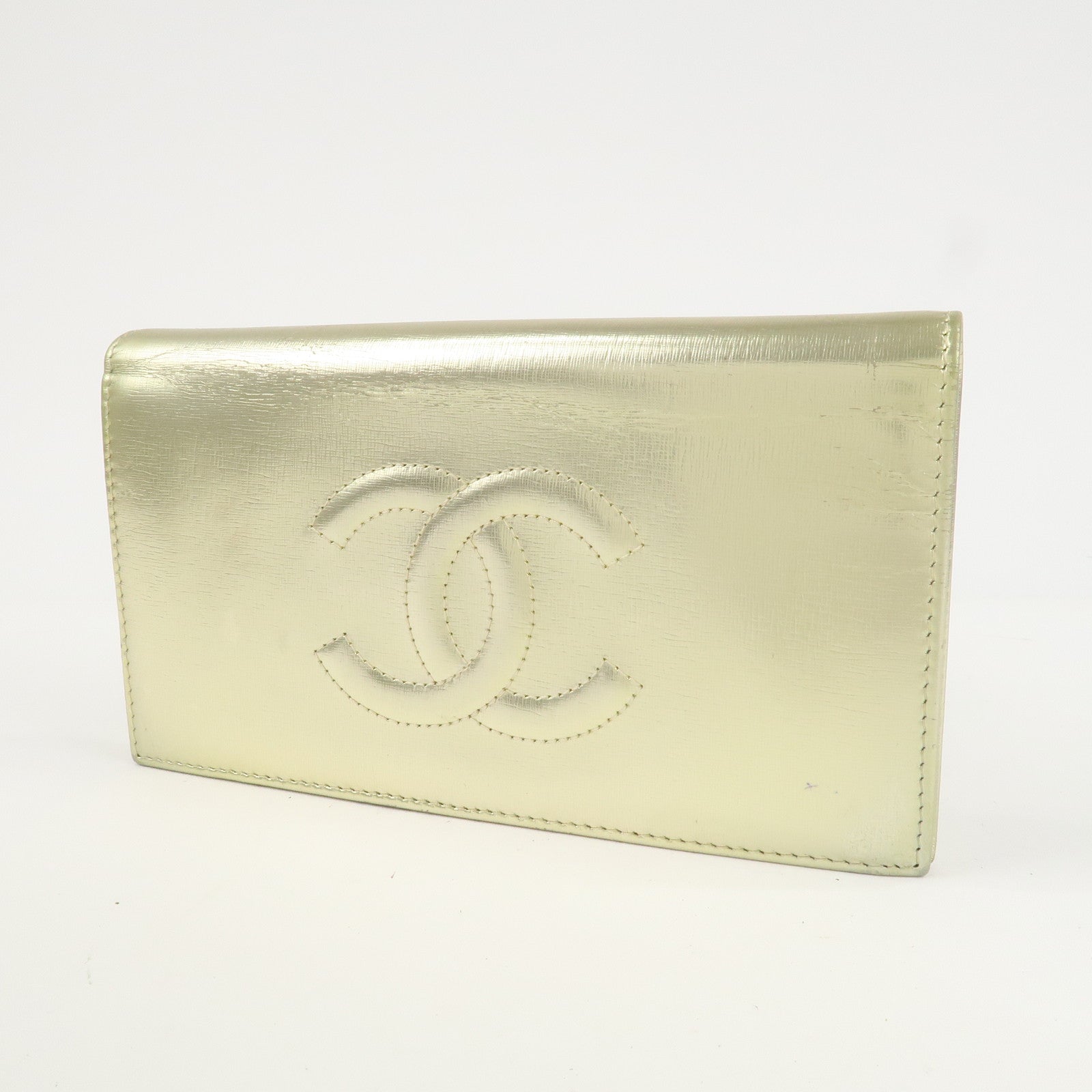 CHANEL Leather Coco Mark Long Wallet Gold Gold Hardware A27156 Used