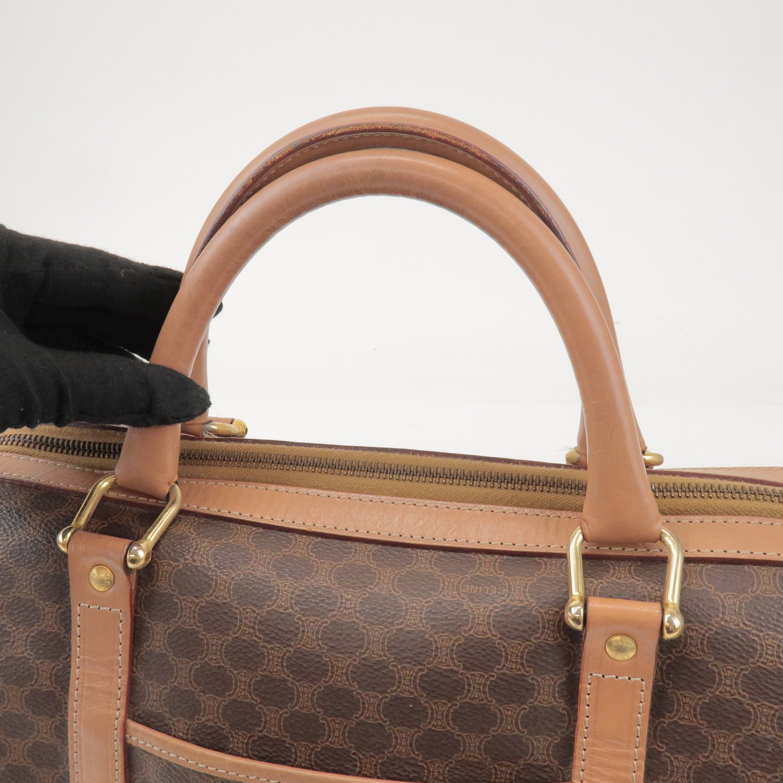 CELINE Macadam PVC Leather Boston Bag Hand Bag Brown