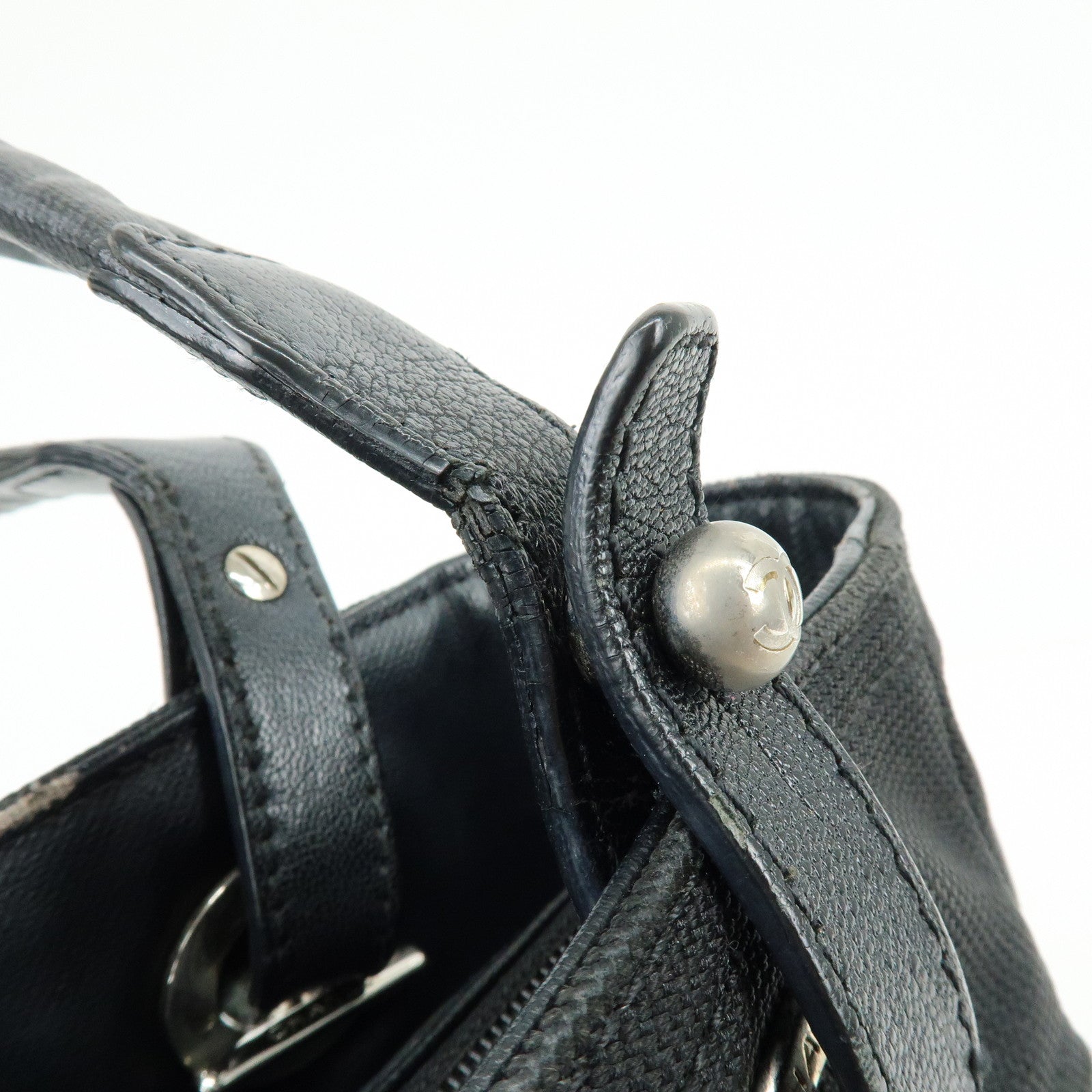 CHANEL Paris Biarritz PM PVC Canvas Leather Tote Bag Black A34208