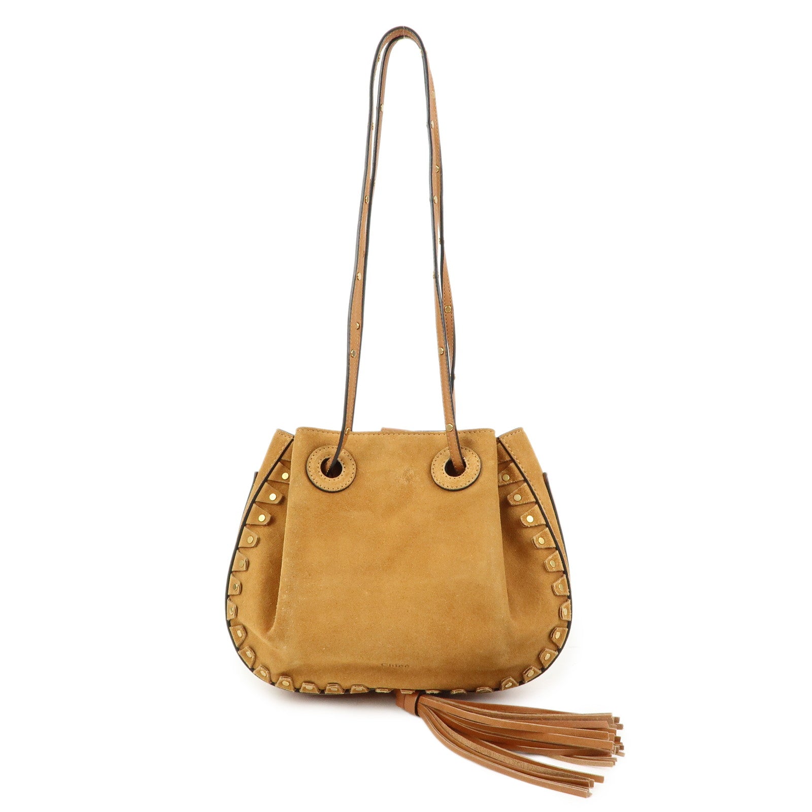Chloe Suede Leather Tassel Shoulder Bag Crossbody Bag Brown
