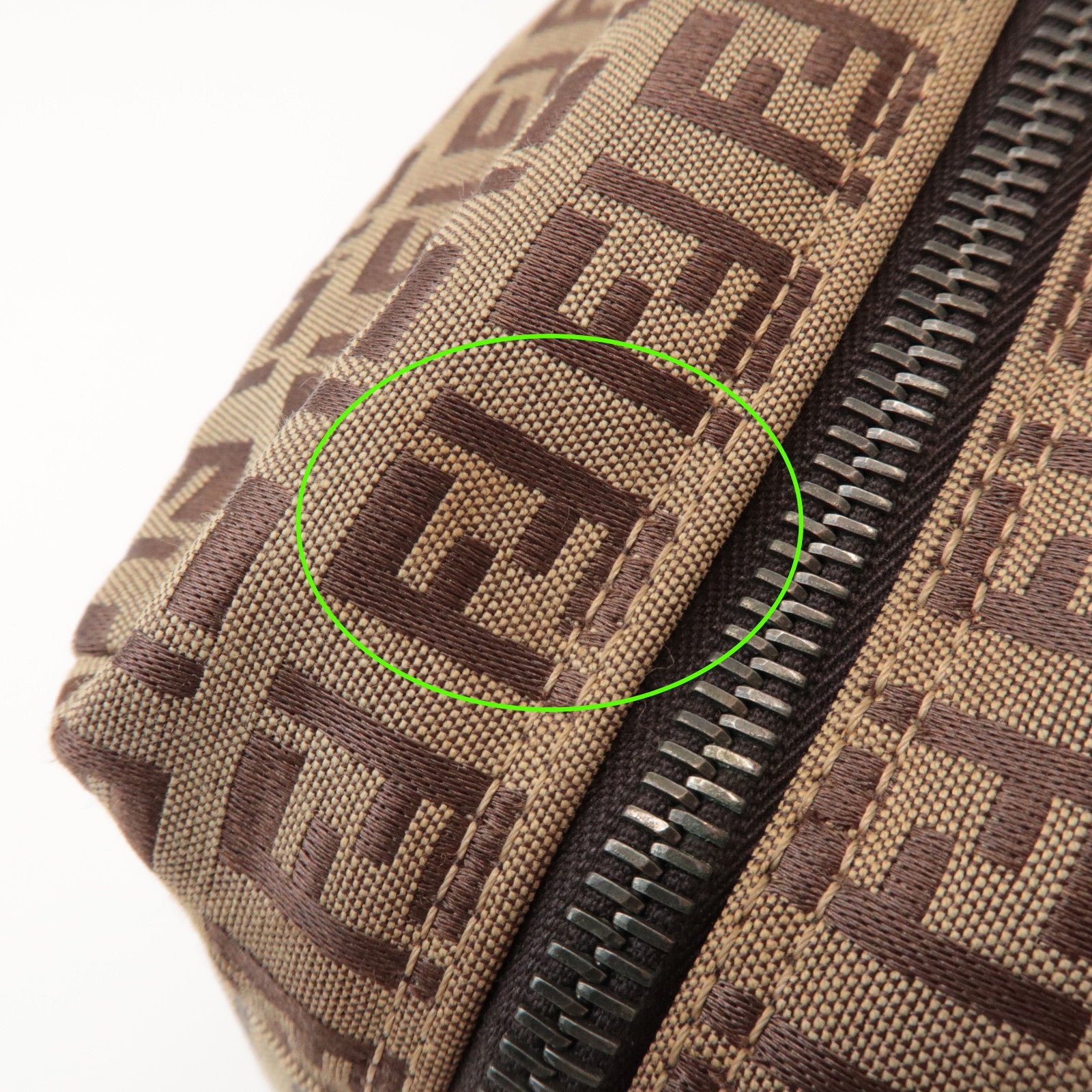 FENDI Zucchino Canvas Leather Pouch Cosmetic Pouch Brown