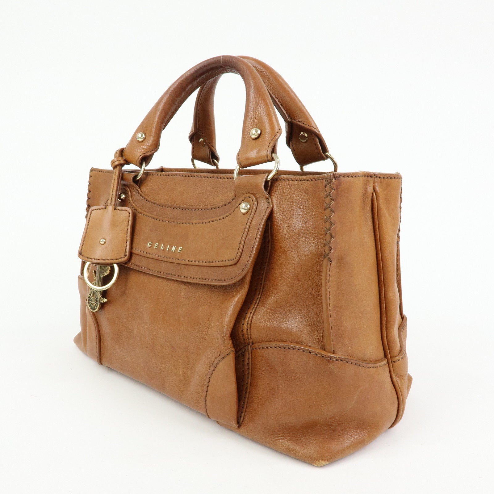 CELINE Logo Leather Boogie Bag Hand Bag Tote Bag Brown