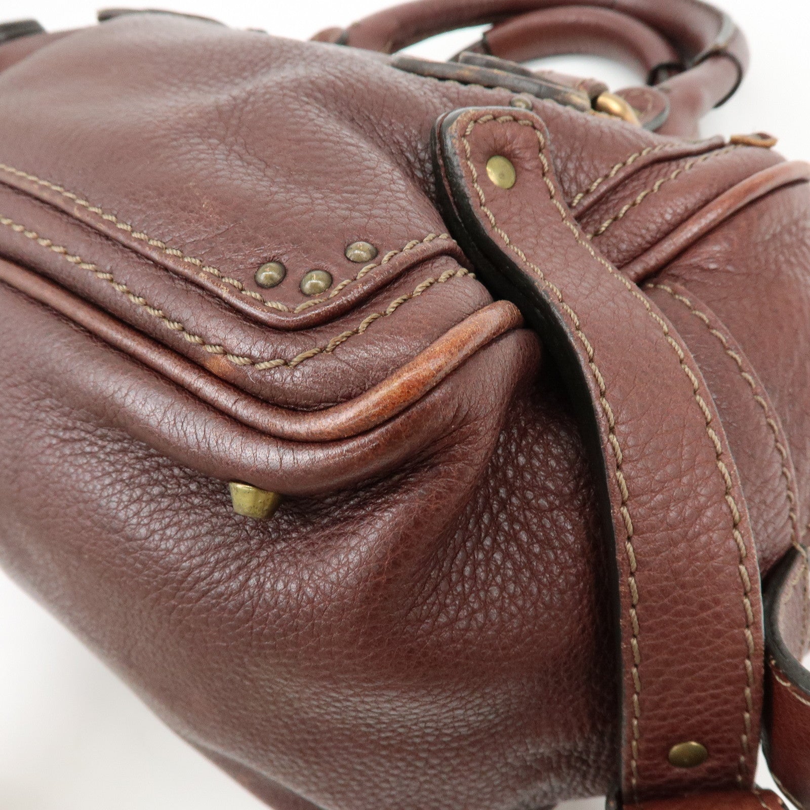 Chloe Paddington Leather Hand Bag Boston Bag Medium Brown