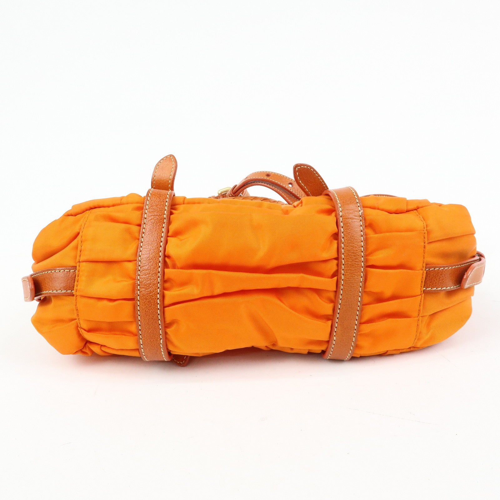 PRADA Triangle Logo Nylon Leather 2Way Bag Hand Bag Orange